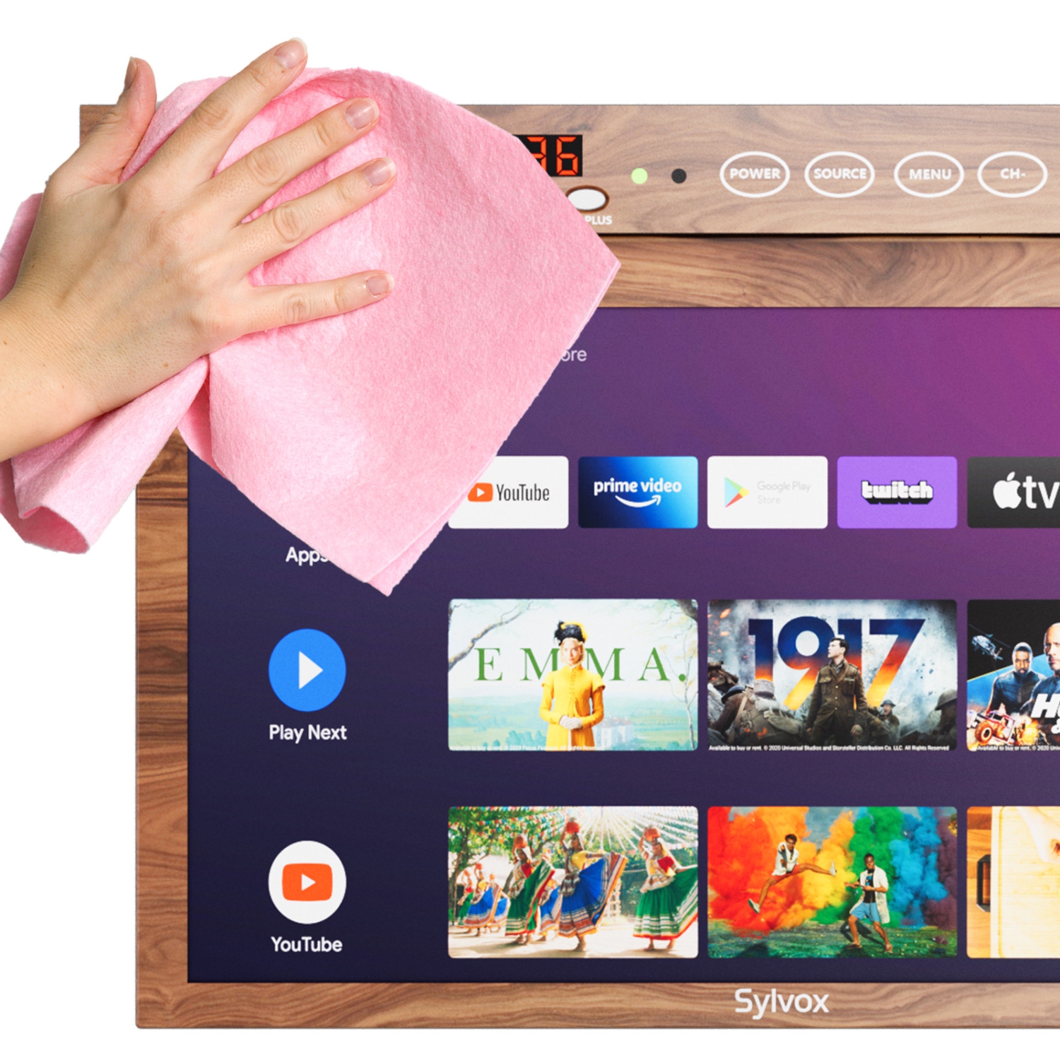 SYLVOX 15.6 inch Smart Kitchen TV, 1080P FHD Under Cabinet TV, Smart Android TV Built-in Google Play, Support Google Assistant WiFi Bluetooth