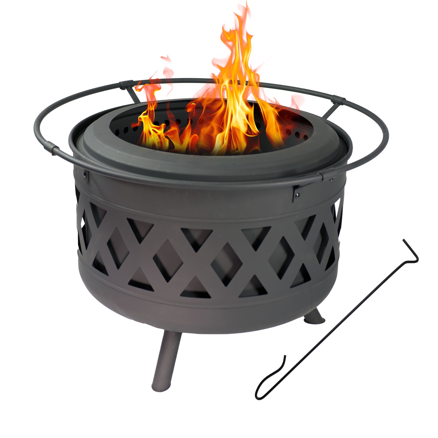 Sunnydaze 30 in Crossweave Steel Smokeless Fire Pit with Poker and Cover