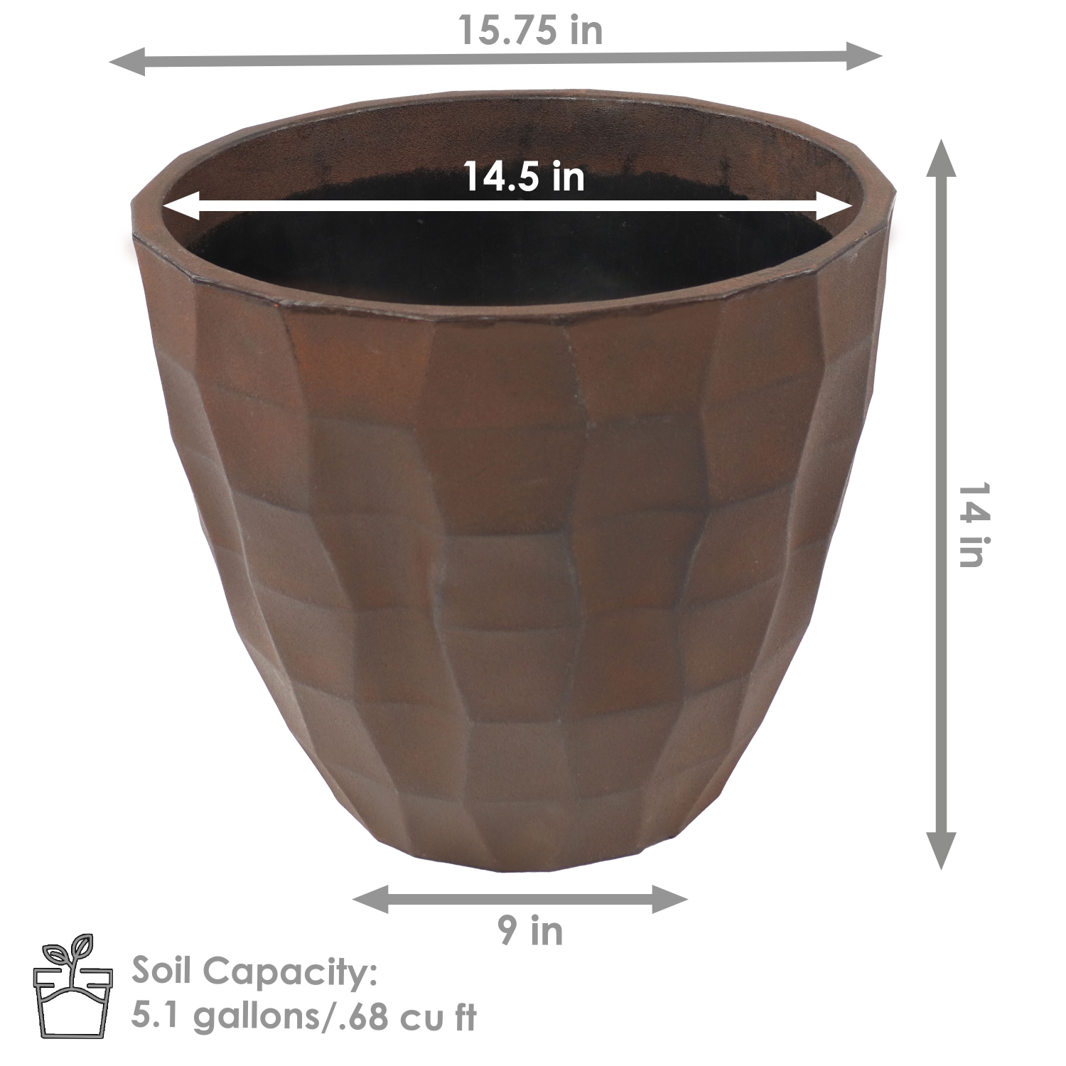 Sunnydaze 15.75 in Pebbled Polyresin Outdoor Planter - Dark Brown
