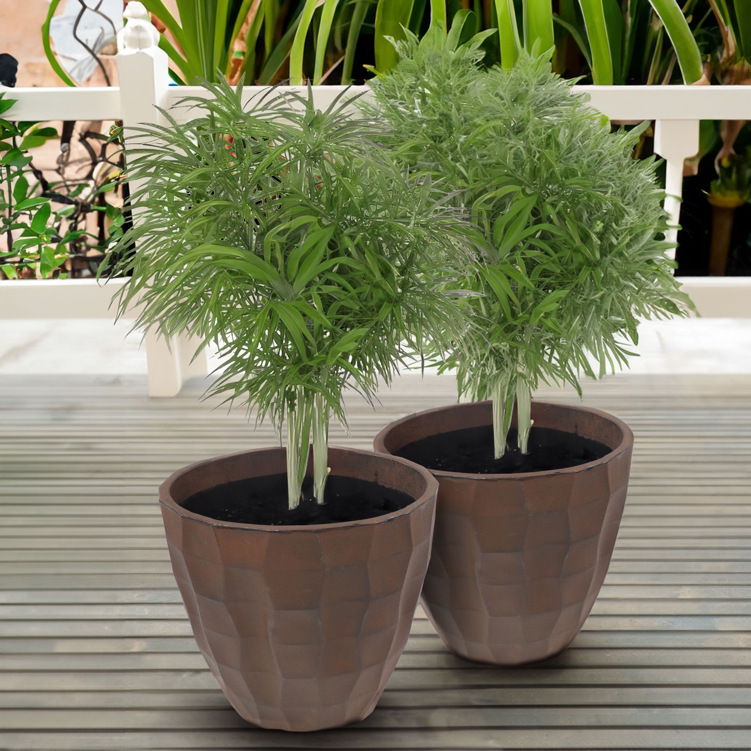 Jardinière d'extérieur en polyrésine grainé Sunnydaze - Brun foncé - Ensemble de 2