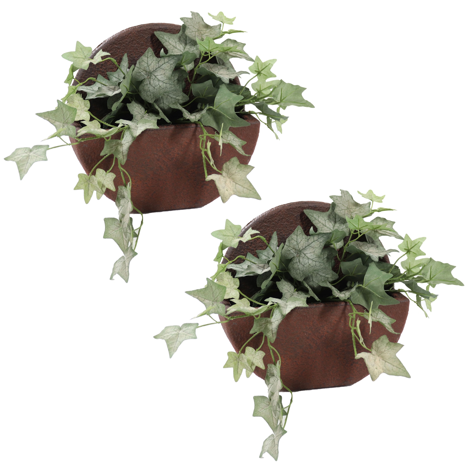 Sunnydaze 12 in Round Wall-Mounted Outdoor Planter - Dark Brown - Set of 2