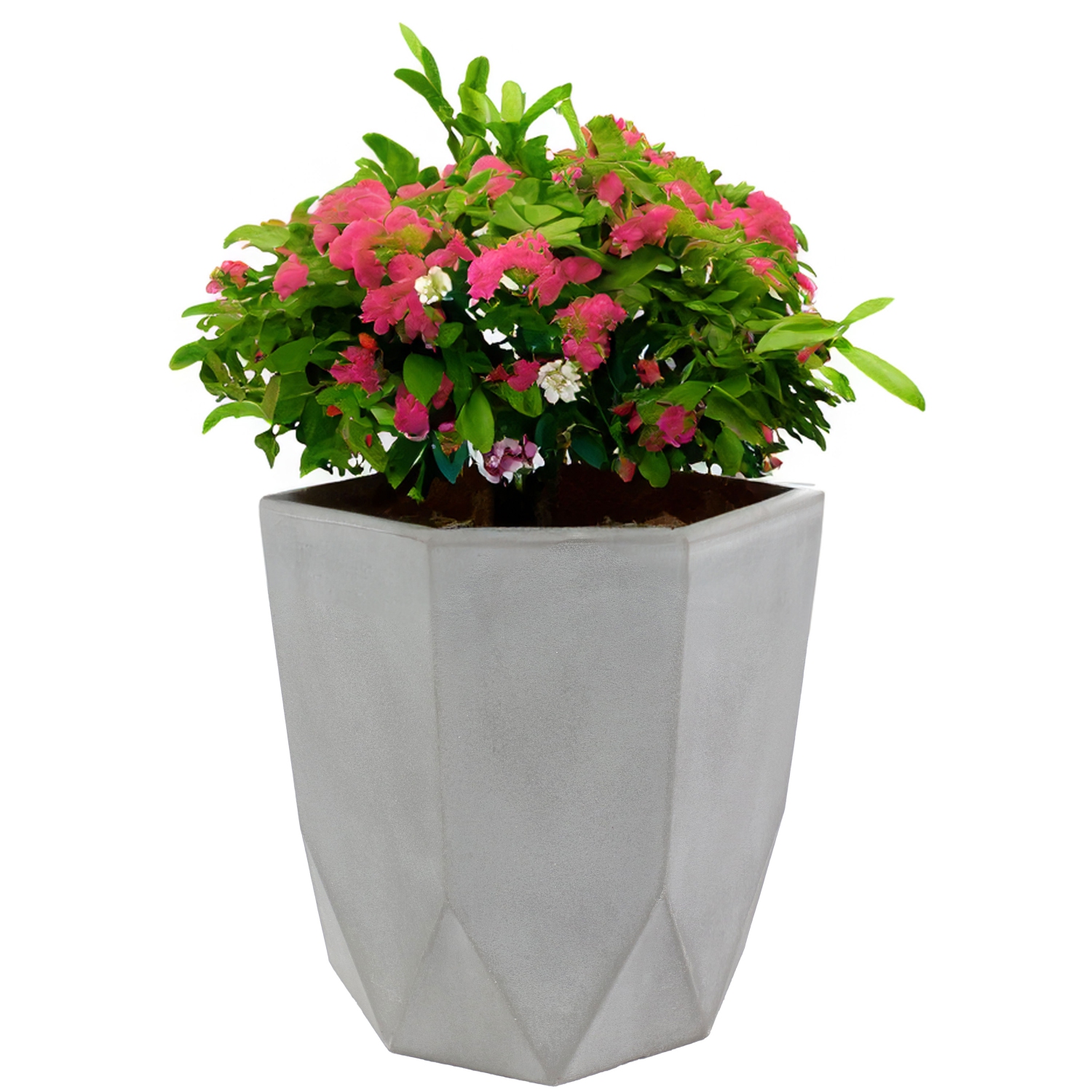 Sunnydaze 14.25 in Modern Faceted Polyresin Outdoor Planter - Light Gray