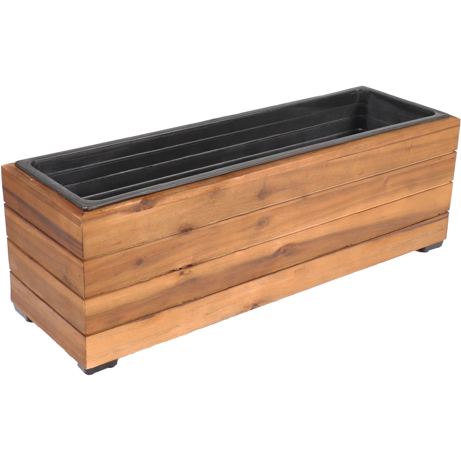 Sunnydaze 24.25 in Rectangle Wood Planter Box - Light Brown Stain