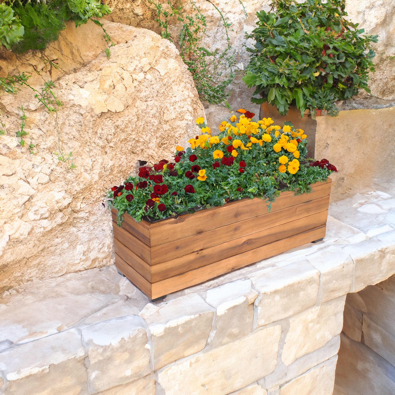 Sunnydaze 24.25 in Rectangle Wood Planter Box - Light Brown Stain