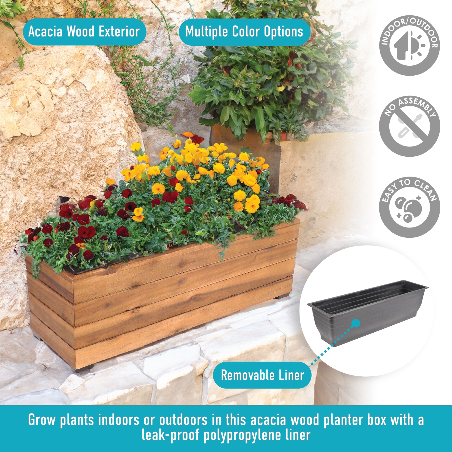 Sunnydaze 24.25 in Rectangle Wood Planter Box - Light Brown Stain