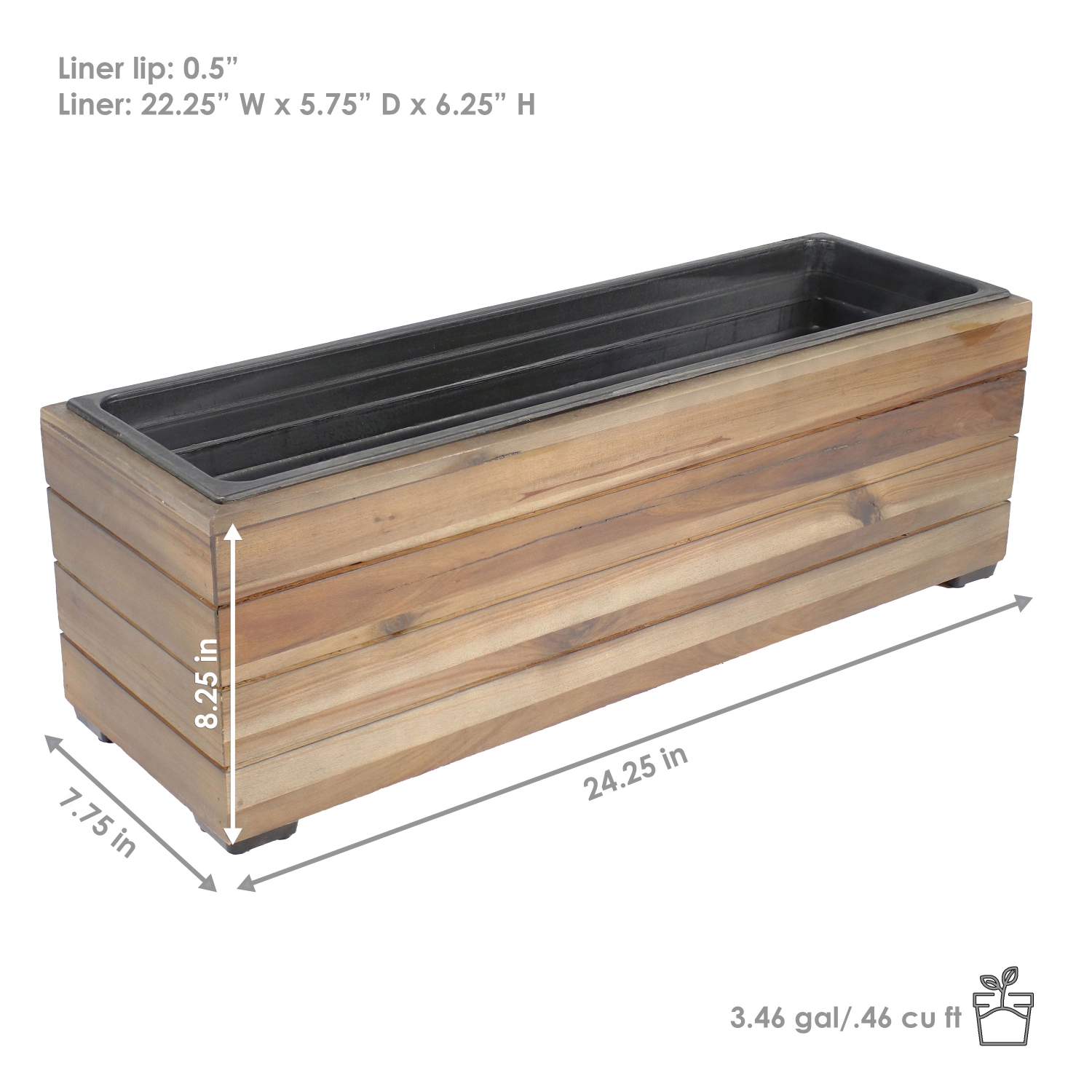 Sunnydaze 24.25 in Rectangle Wood Planter Box with Liner - Anthracite Stain