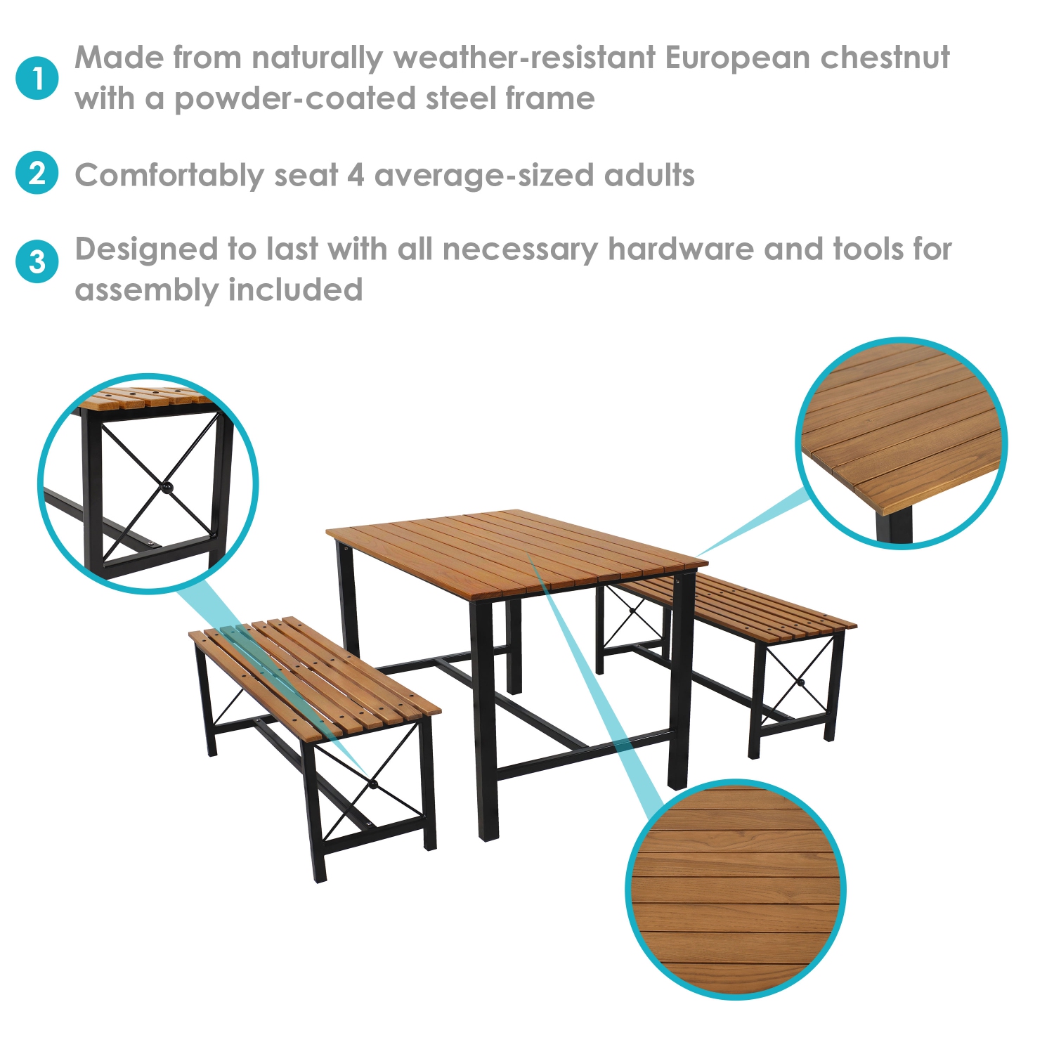 Sunnydaze 3-Piece European Chestnut Patio Dining Set