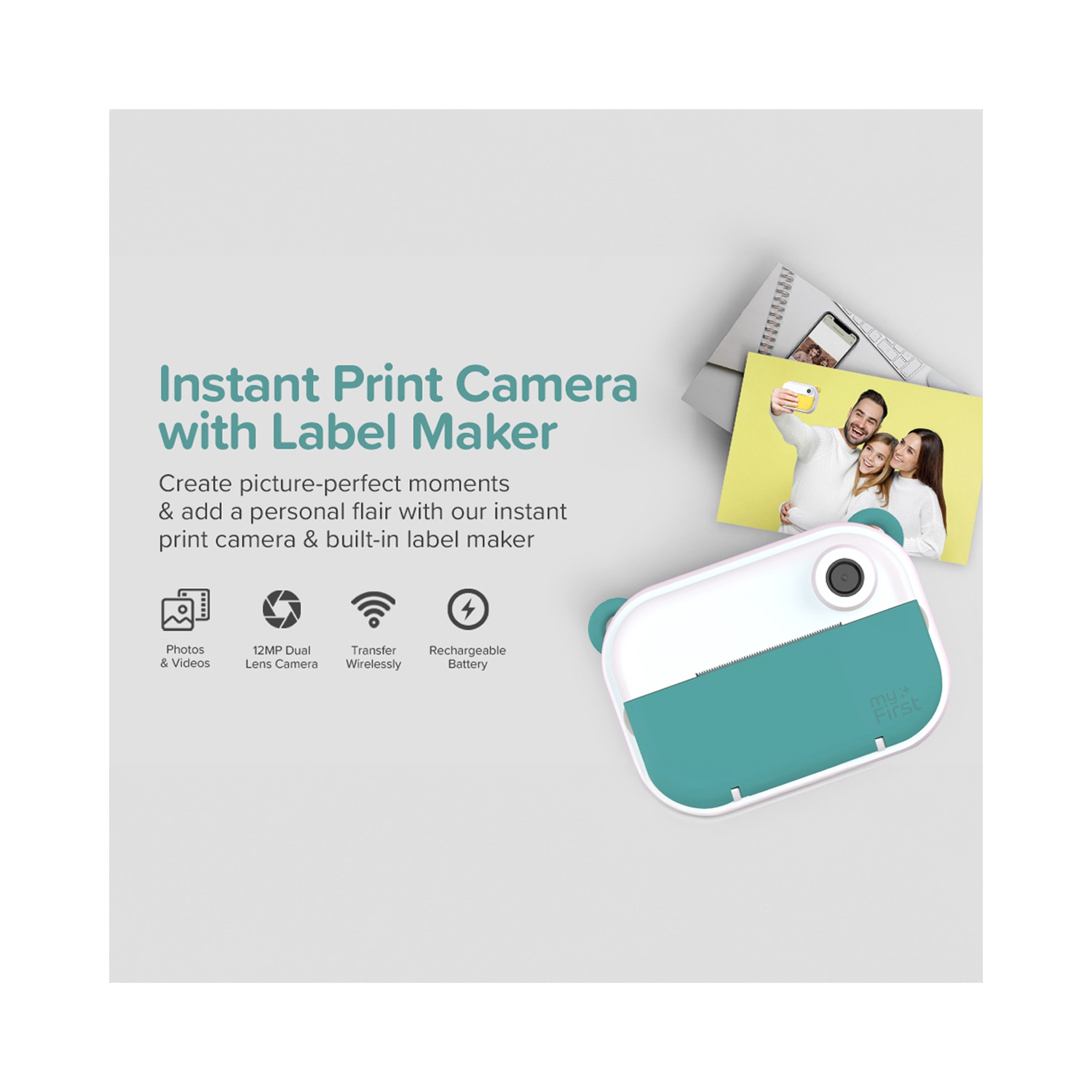 Mon appareil photo Mon premier Wi-Fi – appareil photo instantané pour enfants avec étiqueteuse thermique sans fil à transfert, carte microSD gratuite