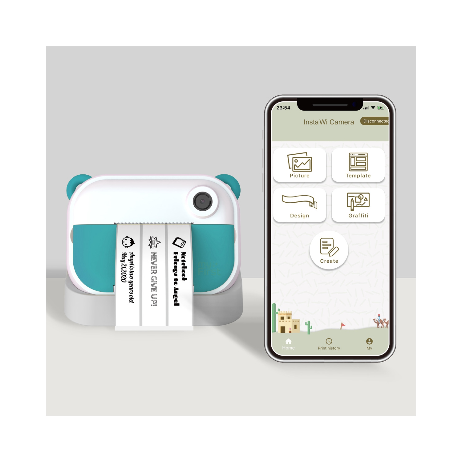 Mon appareil photo Mon premier Wi-Fi – appareil photo instantané pour enfants avec étiqueteuse thermique sans fil à transfert, carte microSD gratuite