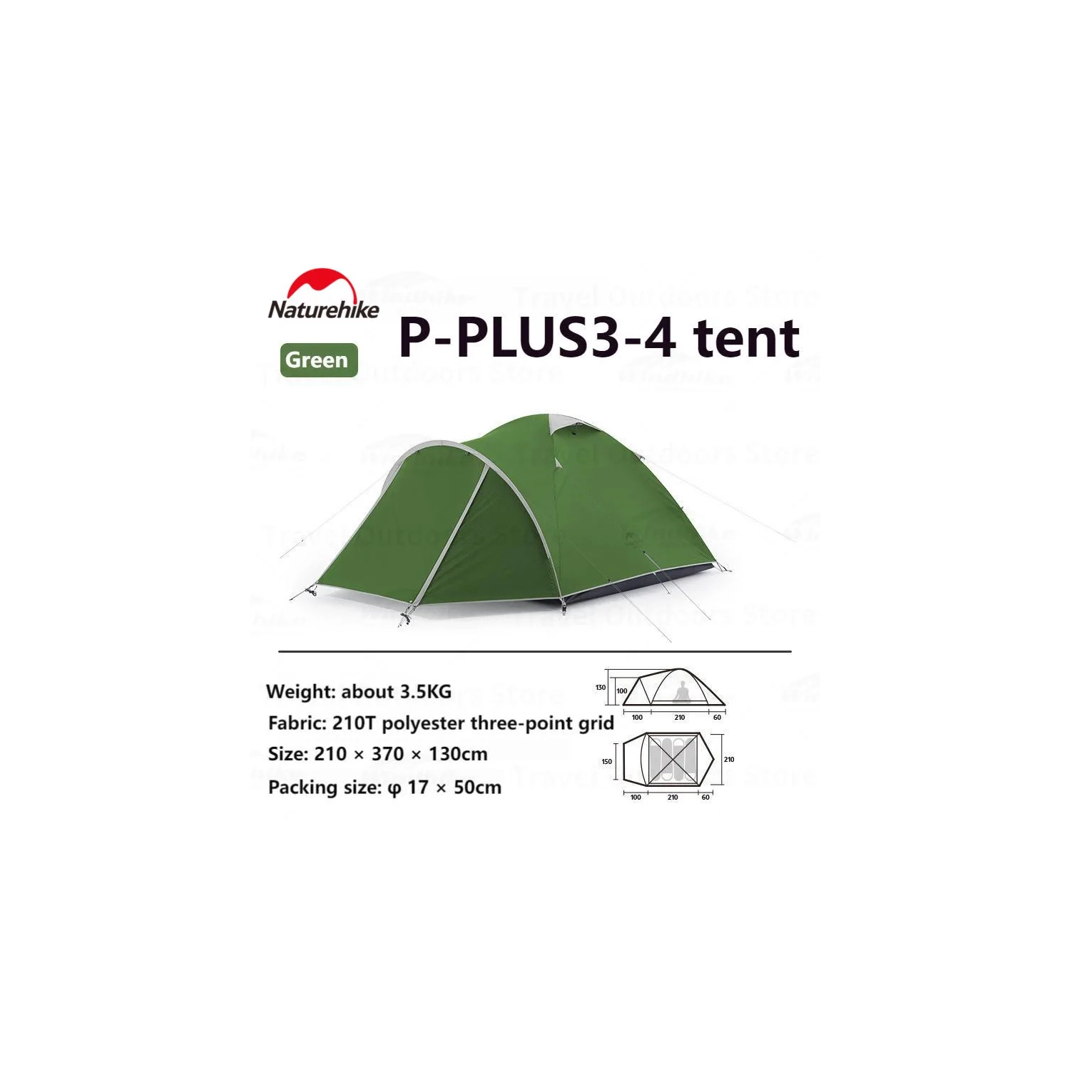 Tente pour 3&nbsp;personnes Naturehike P-PLUS | tente de randonnée avec sac à dos et camping en voiture