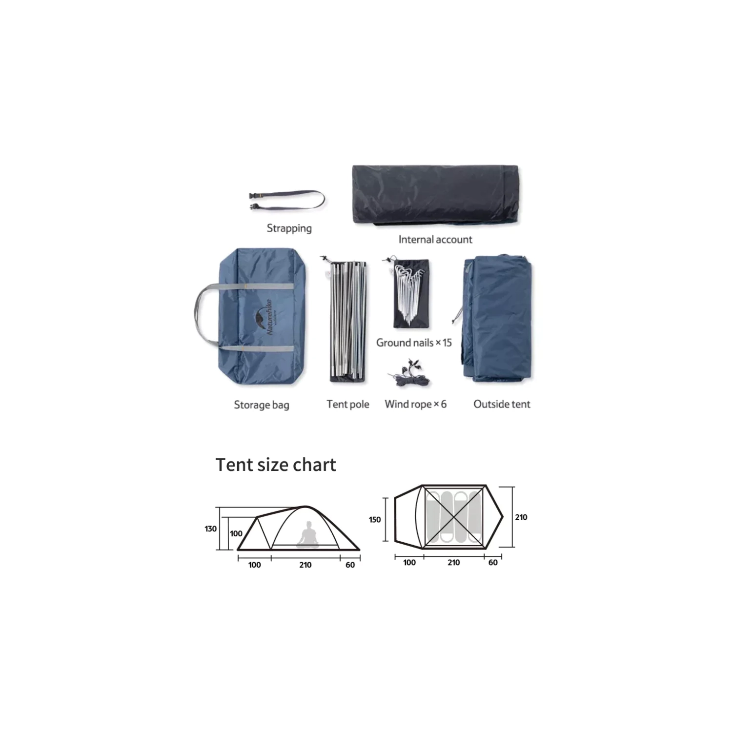 Tente pour 3&nbsp;personnes Naturehike P-PLUS | tente de randonnée avec sac à dos et camping en voiture