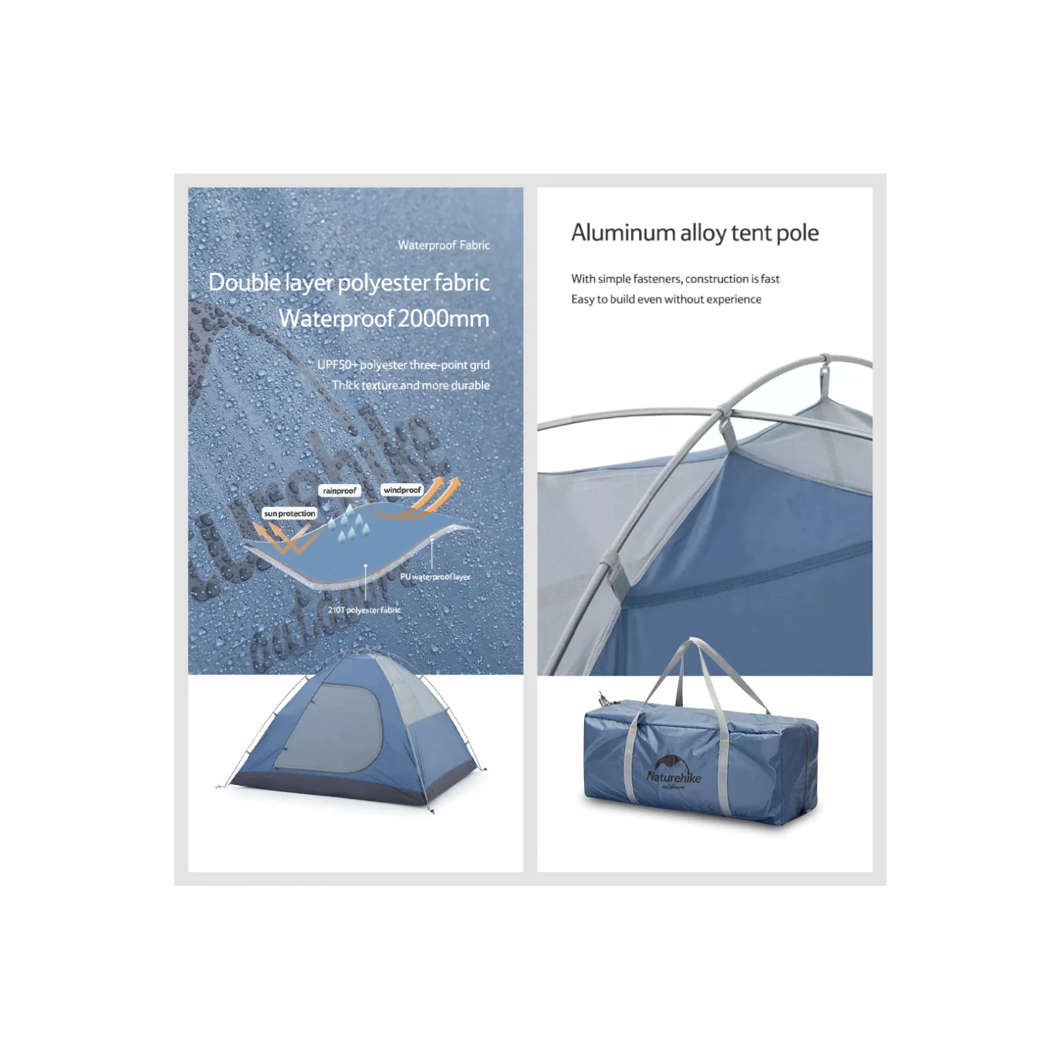 Tente pour 3&nbsp;personnes Naturehike P-PLUS | tente de randonnée avec sac à dos et camping en voiture