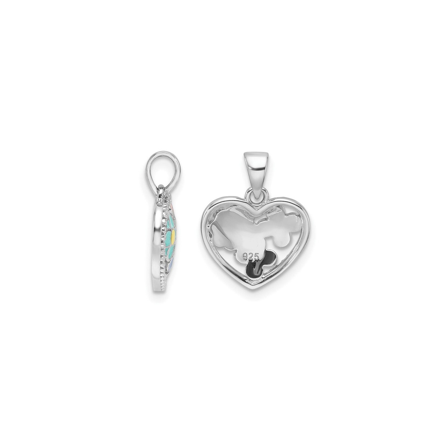 Sterling Silver Heart Colored Flower Pendant Necklace with Chain