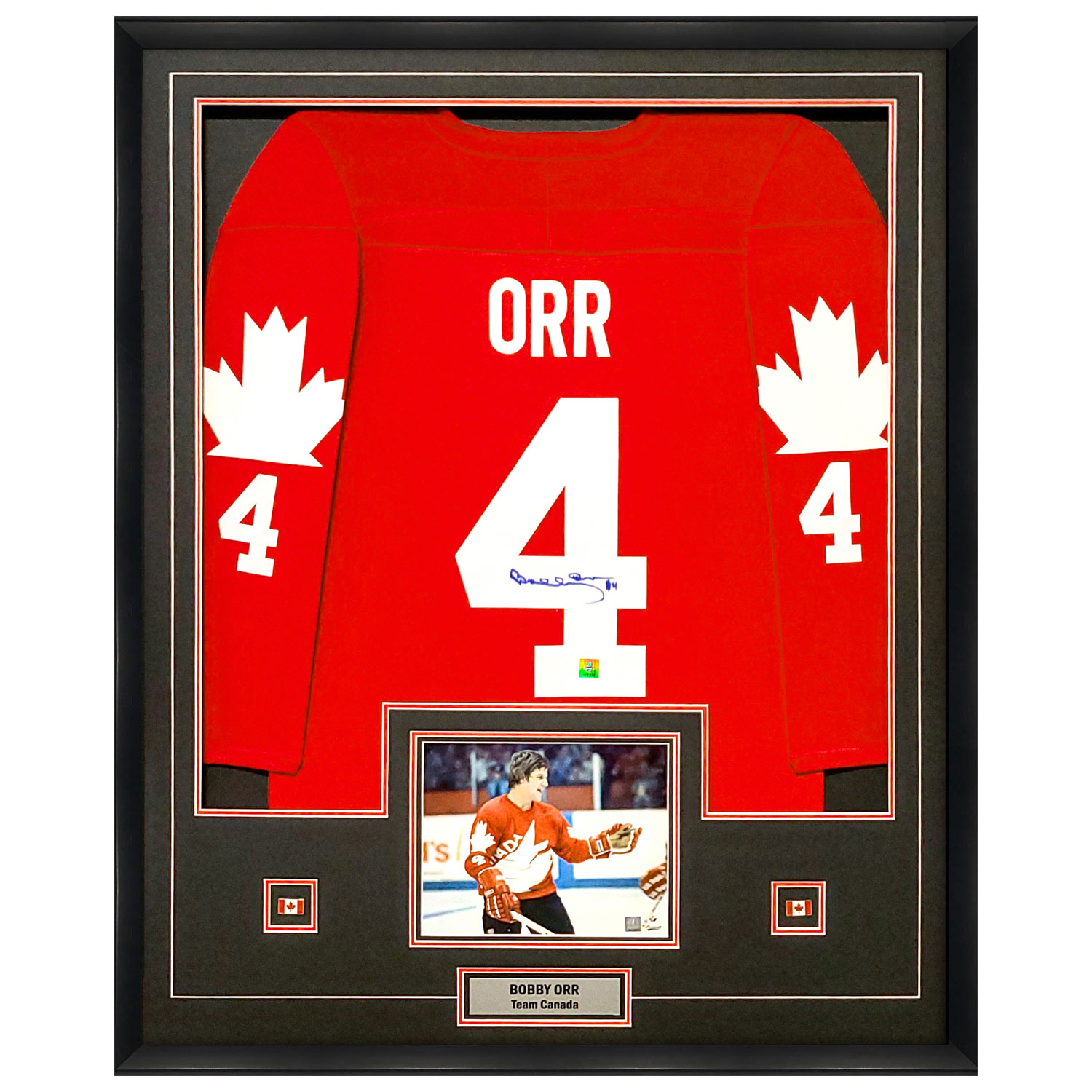 Frameworth Team Canada: Framed 1976 Jersey Signed by Bobby Orr (34x42") - Red
