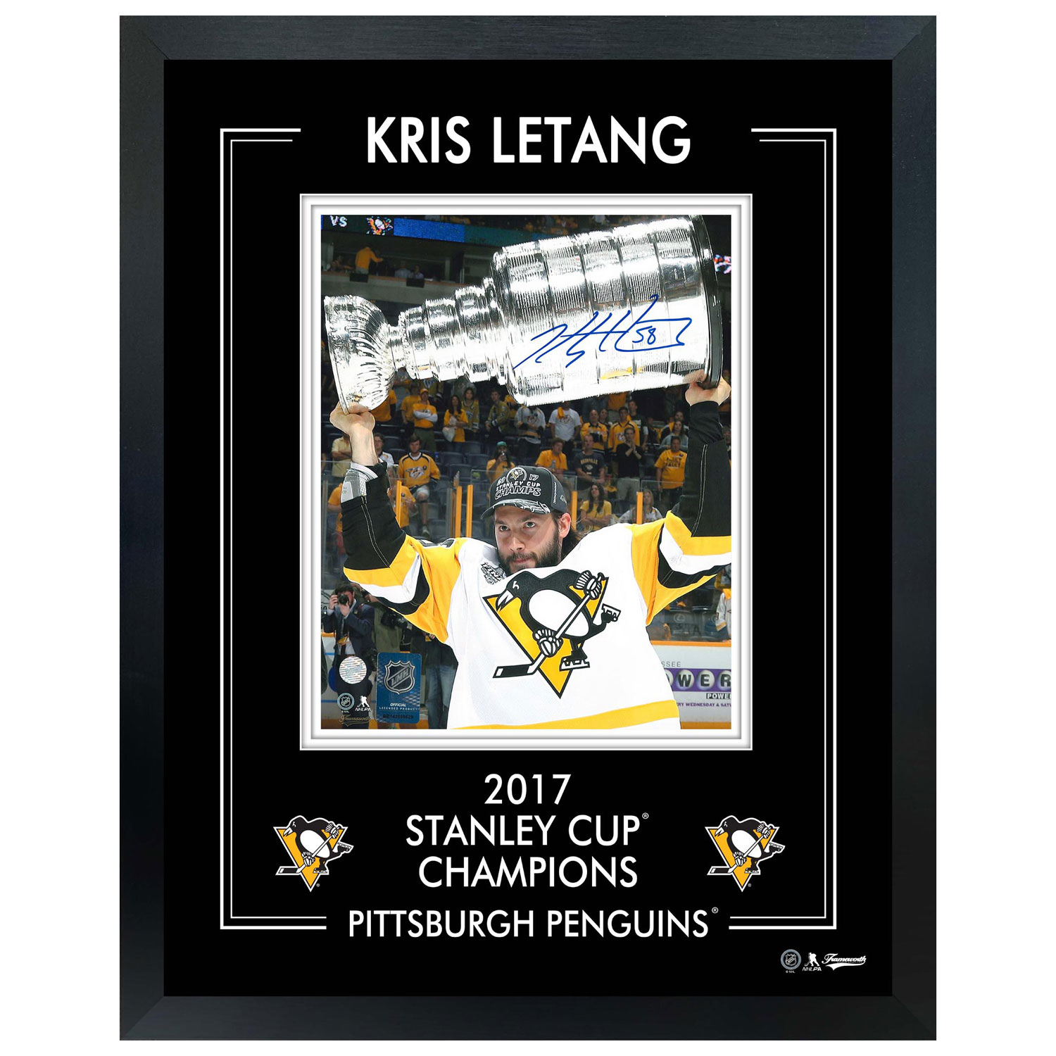 Frameworth Pittsburgh Penguins: Kris Letang 2017 Stanley Cup-V Framed Signed Photo