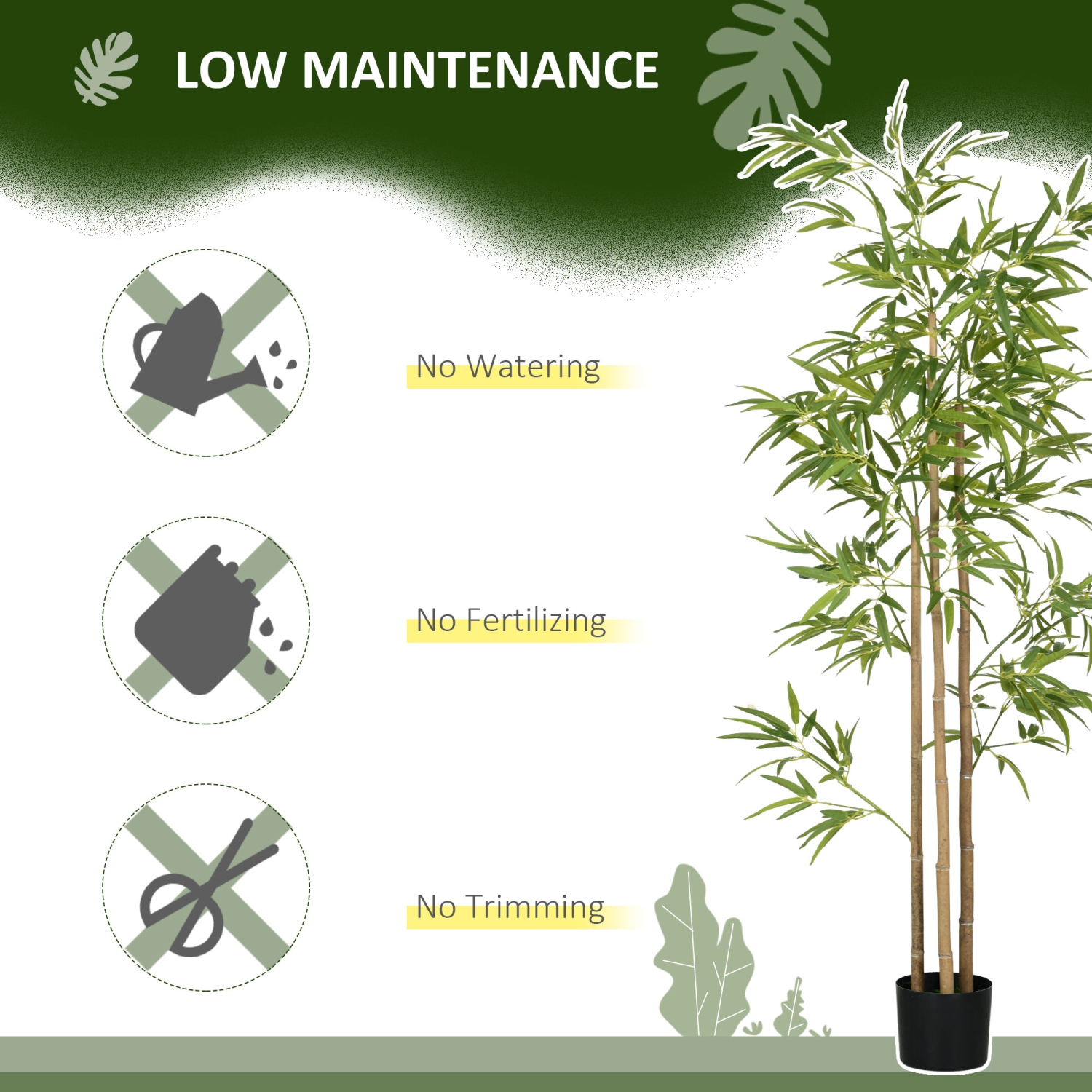 HOMCOM 6ft Set of 2 Artificial Bamboo with Pot, Indoor Fake Plants for Home Office Living Room Decor