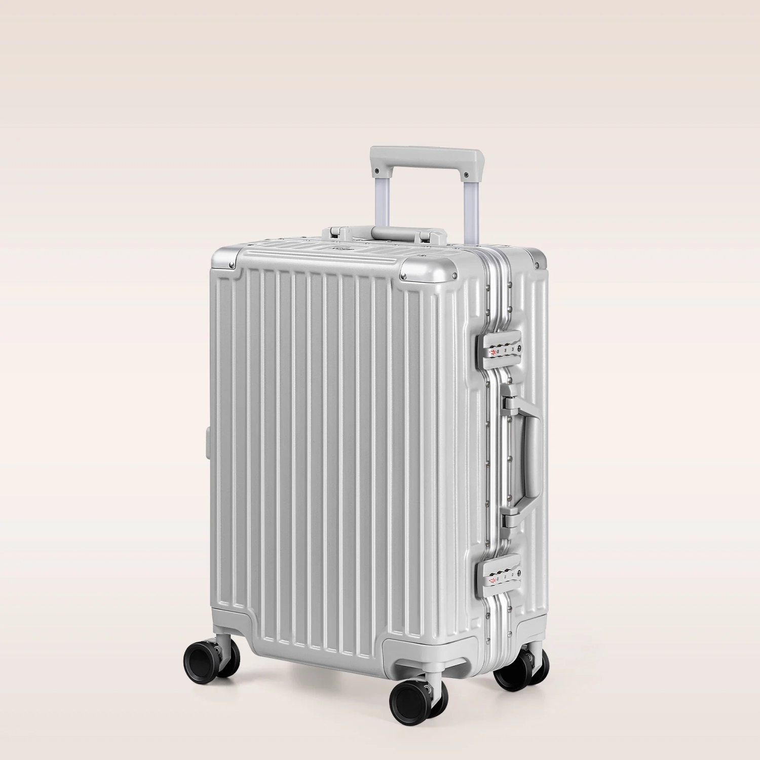 Carry On Luggage - Aluminium Frame, PC ABS Hard Shell, Suitcases with Wheels, TSA Lock, No Zipper - 20 24 28 in Silver