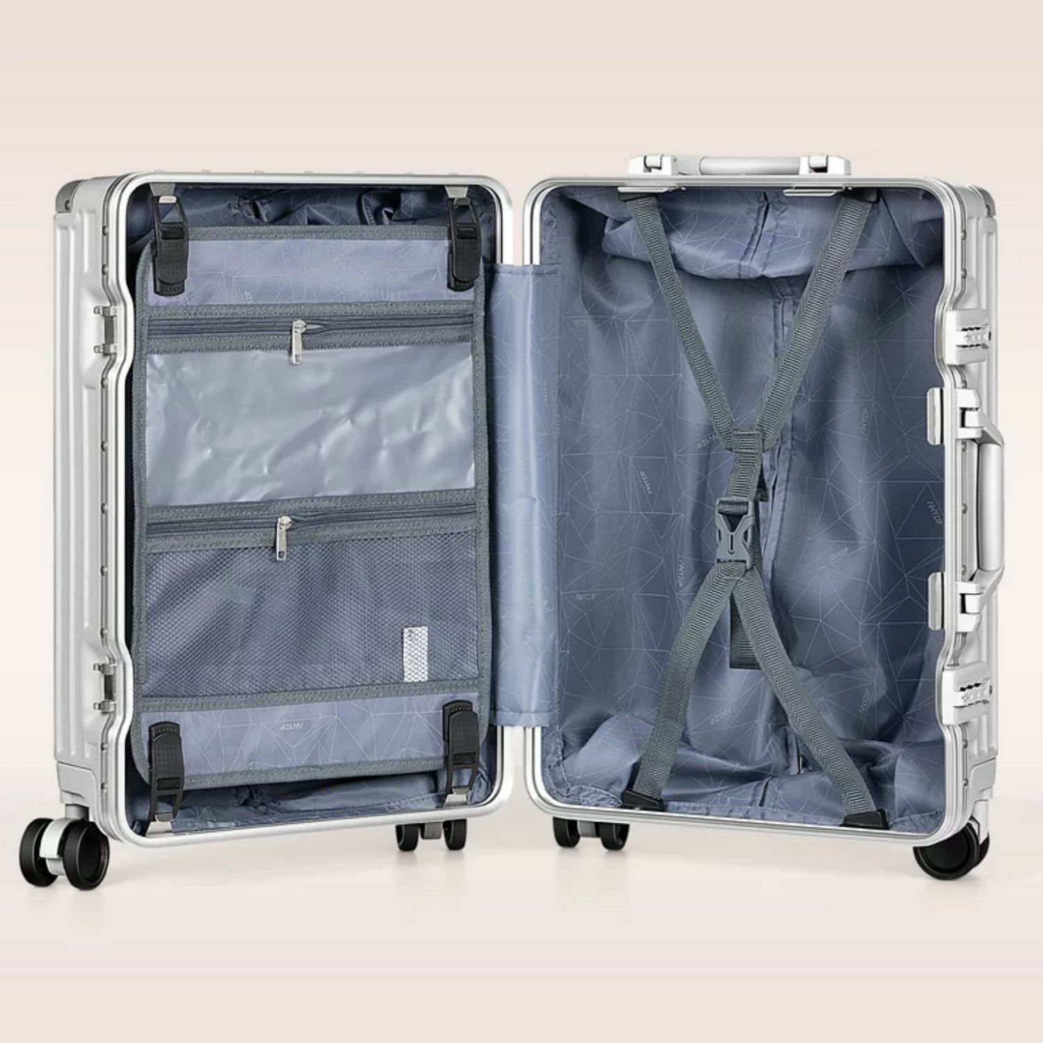 Carry On Luggage - Aluminium Frame, PC ABS Hard Shell, Suitcases with Wheels, TSA Lock, No Zipper - 20 24 28 in Silver