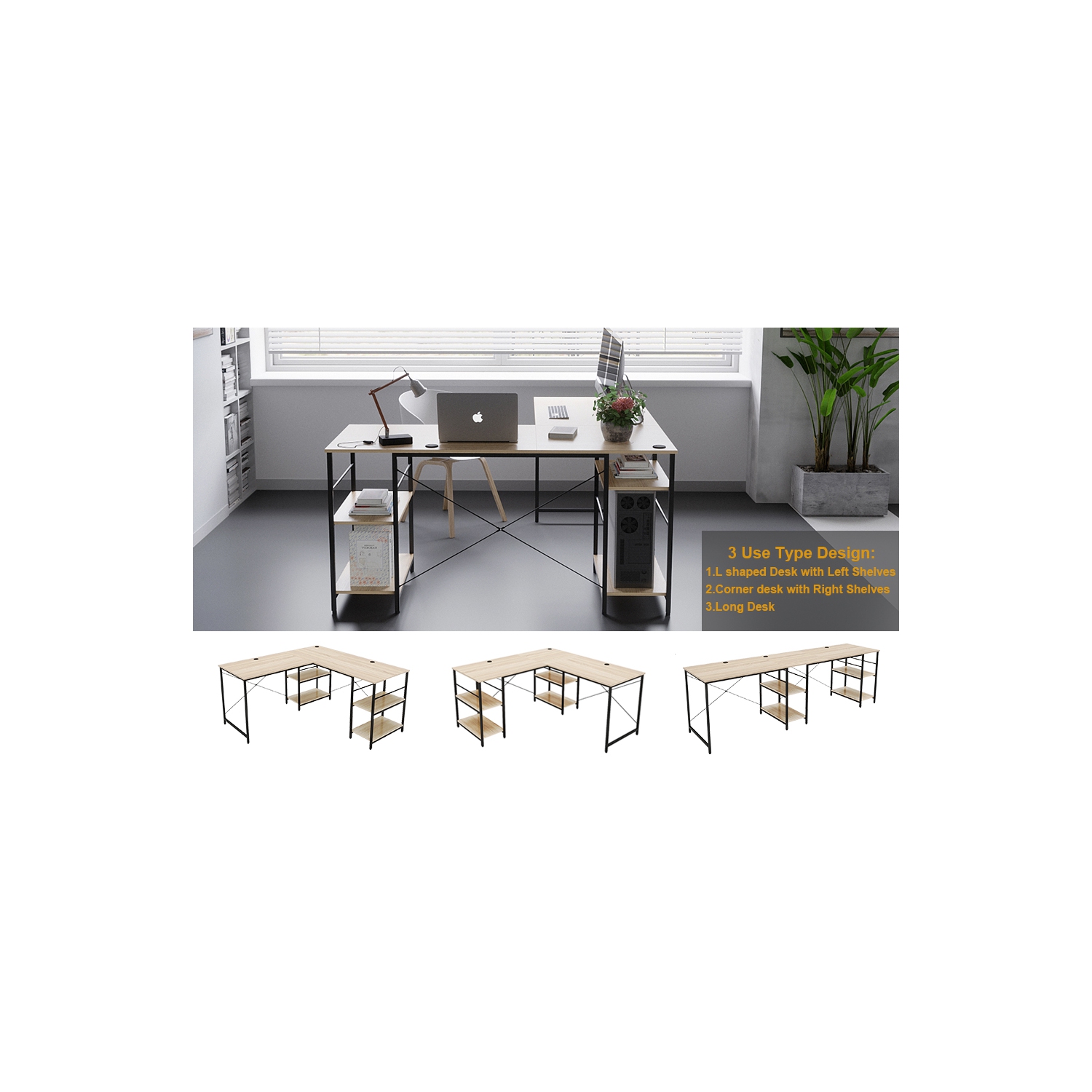 Bestier L Shaped Desk with Shelves 95.2 Inch Reversible Corner Computer Desk or 2 Person Long Table for Home Office Large Gaming Writing Storage