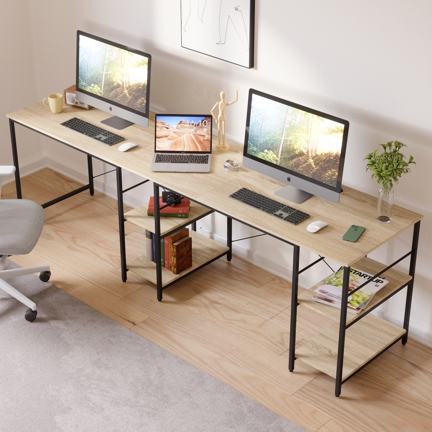 Bestier L Shaped Desk with Shelves 95.2 Inch Reversible Corner Computer Desk or 2 Person Long Table for Home Office Large Gaming Writing Storage