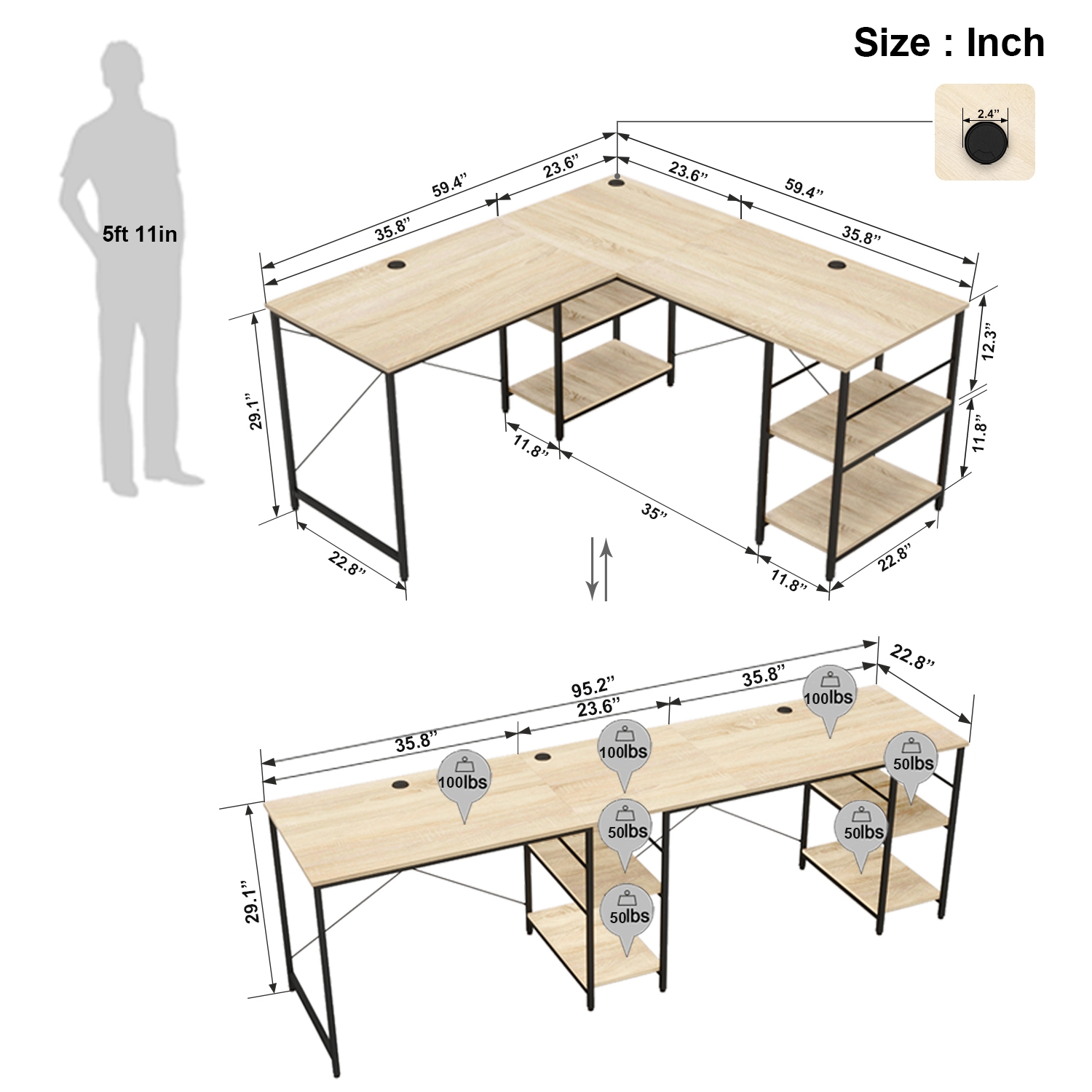Bestier L Shaped Desk with Shelves 95.2 Inch Reversible Corner Computer Desk or 2 Person Long Table for Home Office Large Gaming Writing Storage