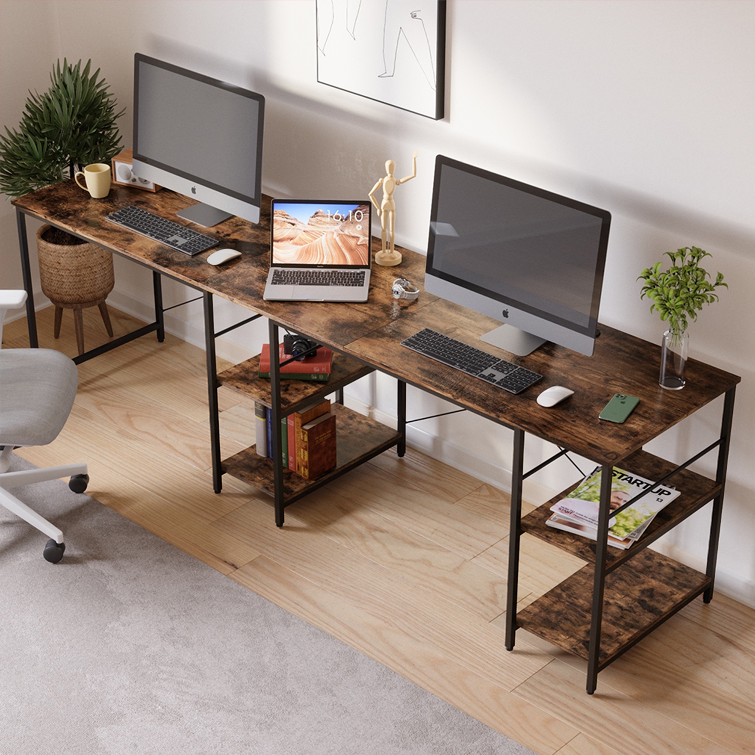 Bestier L Shaped Desk with Shelves 95.2 Inch Reversible Corner Computer Desk or 2 Person Long Table for Home Office Large Gaming Writing Storage