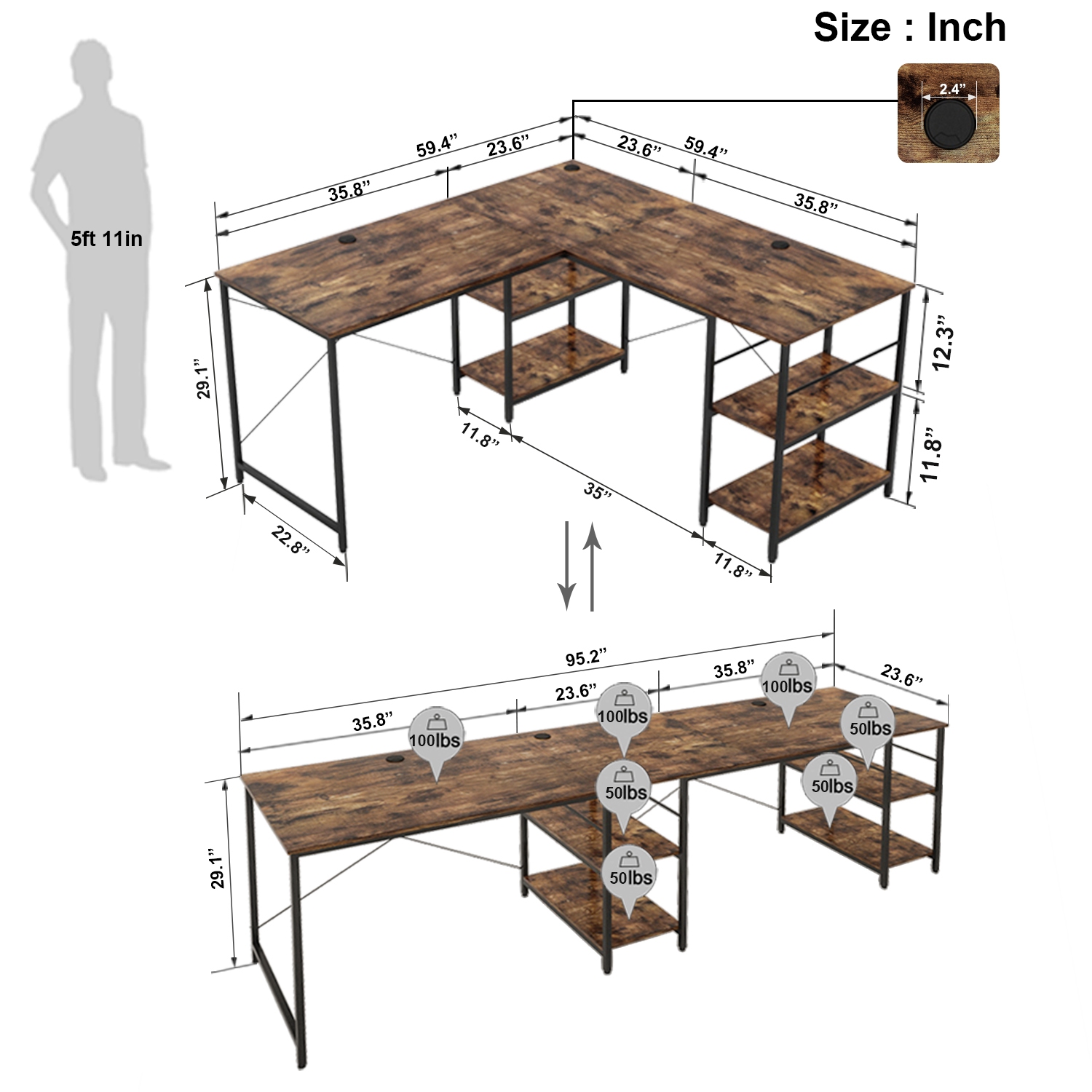 Bestier L Shaped Desk with Shelves 95.2 Inch Reversible Corner Computer Desk or 2 Person Long Table for Home Office Large Gaming Writing Storage