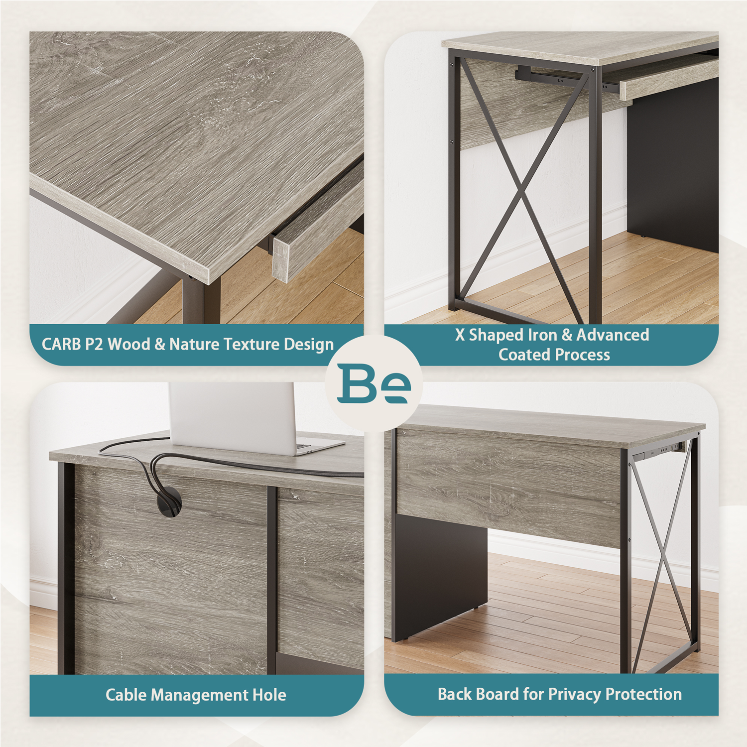 Bestier Industrial Desk with Storage Drawers 55 inch Writing Study Computer Table Workstation with Keyboard Tray for Home Office, Light Gray Oak