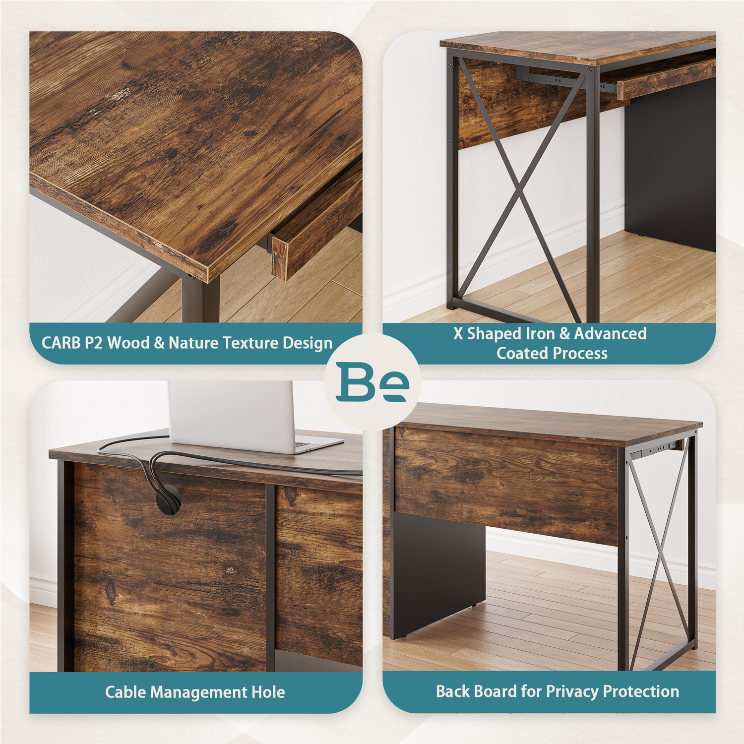 Bestier Industrial Desk with Storage Drawers 55 inch Writing Study Computer Table Workstation with Keyboard Tray for Home Office, Rustic Brown