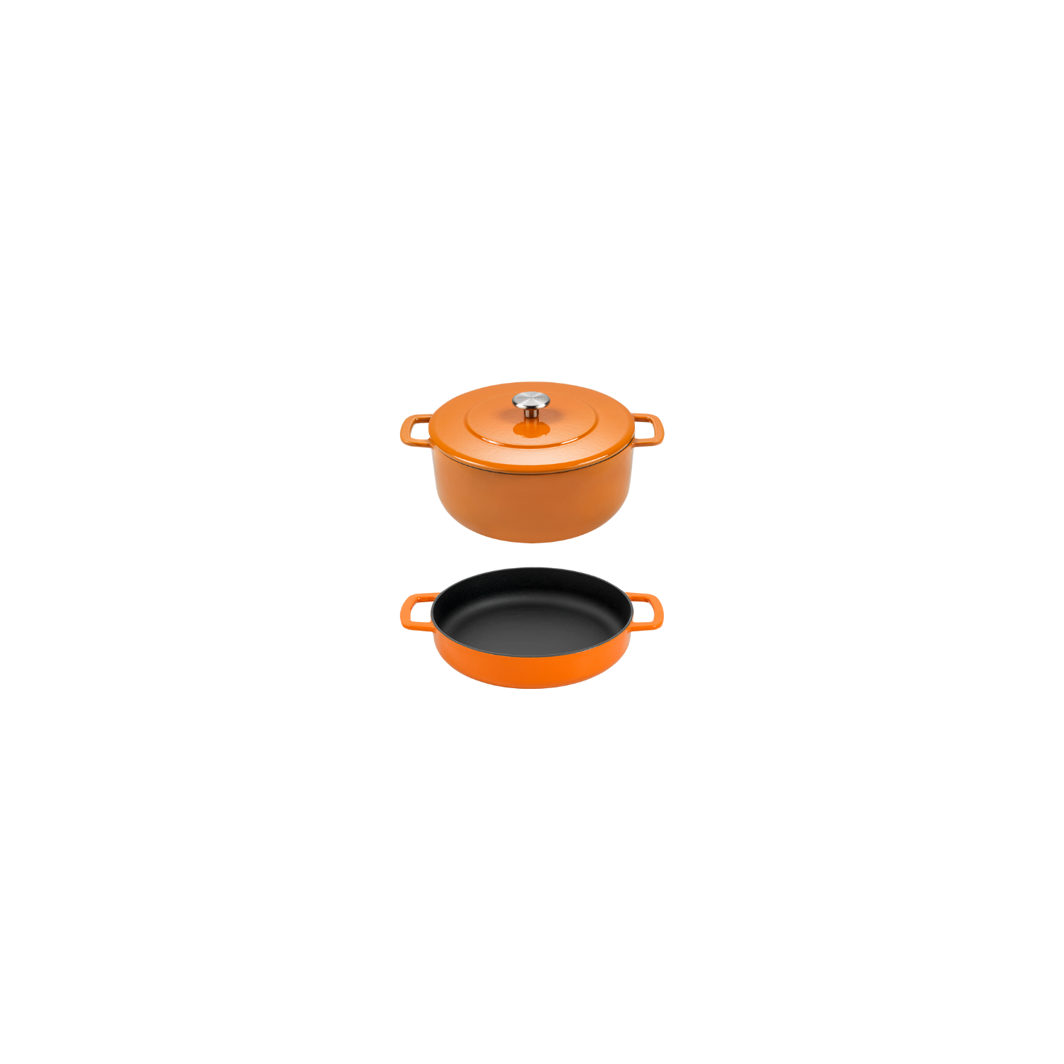 Combekk Cast Iron 24cm Orange Dutch Oven and Dual-Handle Frying Pan, 2 Pc. Set