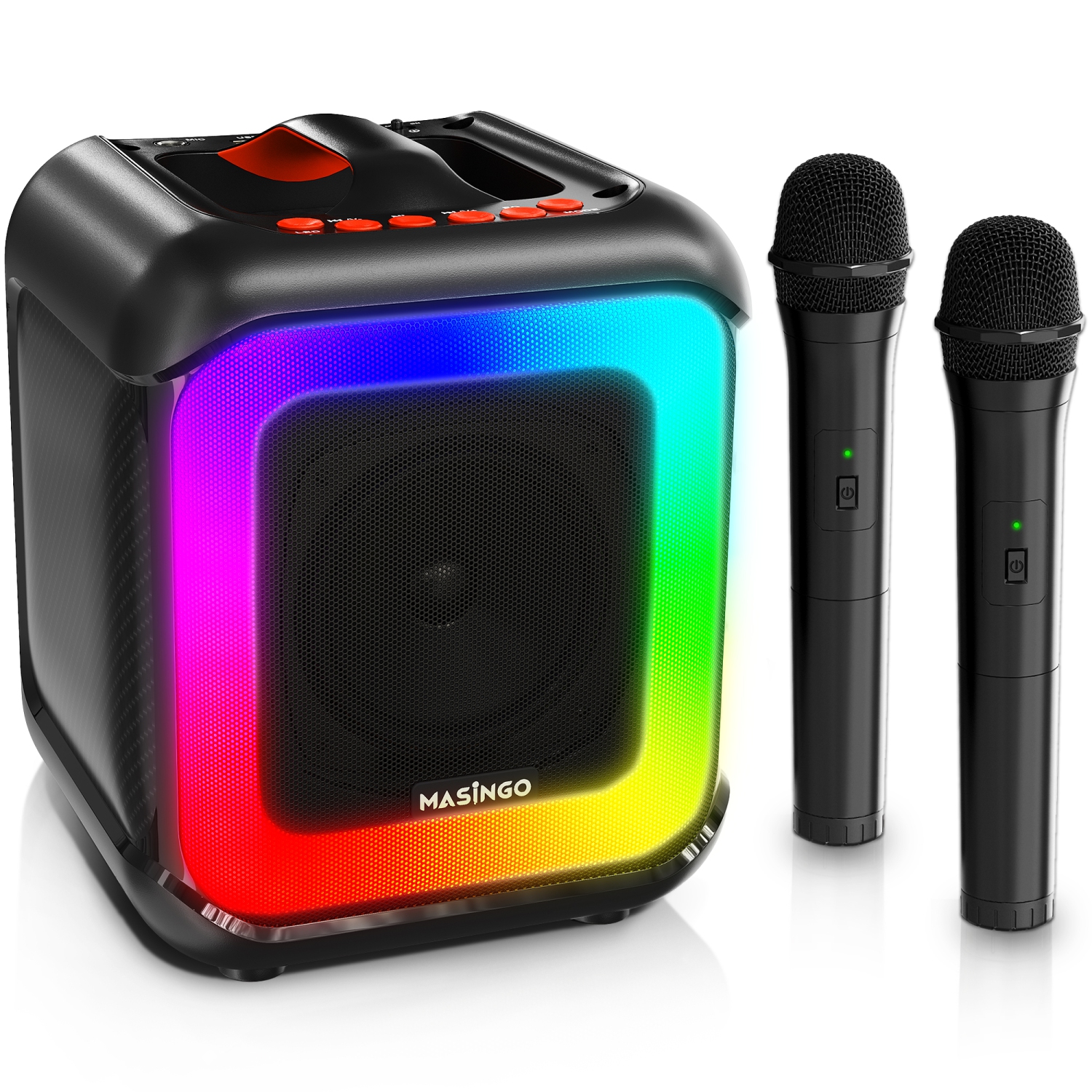 Karaoke Machine for Kids and Adults with 2 Wireless Microphones, PA Portable Speaker Toy for Girls and Boys with Colorful LED Lights, Supports TF Card/USB, TWS for Home Party, C7