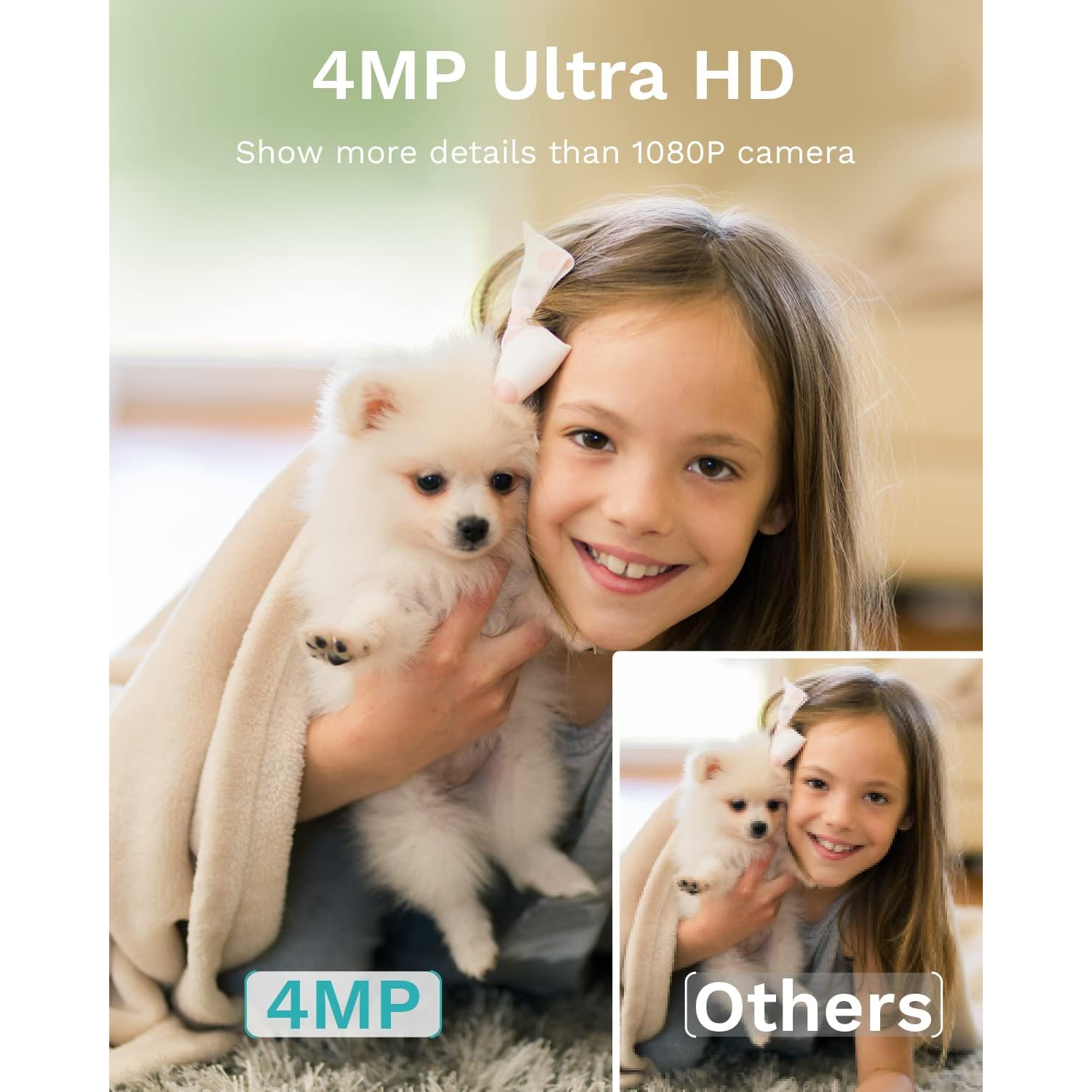 WUUK 4MP Indoor Security Camera with 32GB Ultra Memory Card, 360° Pan Tilt Cam for Baby Monitor, Wi-Fi Home Security Pet Camera for Dog or Cat,