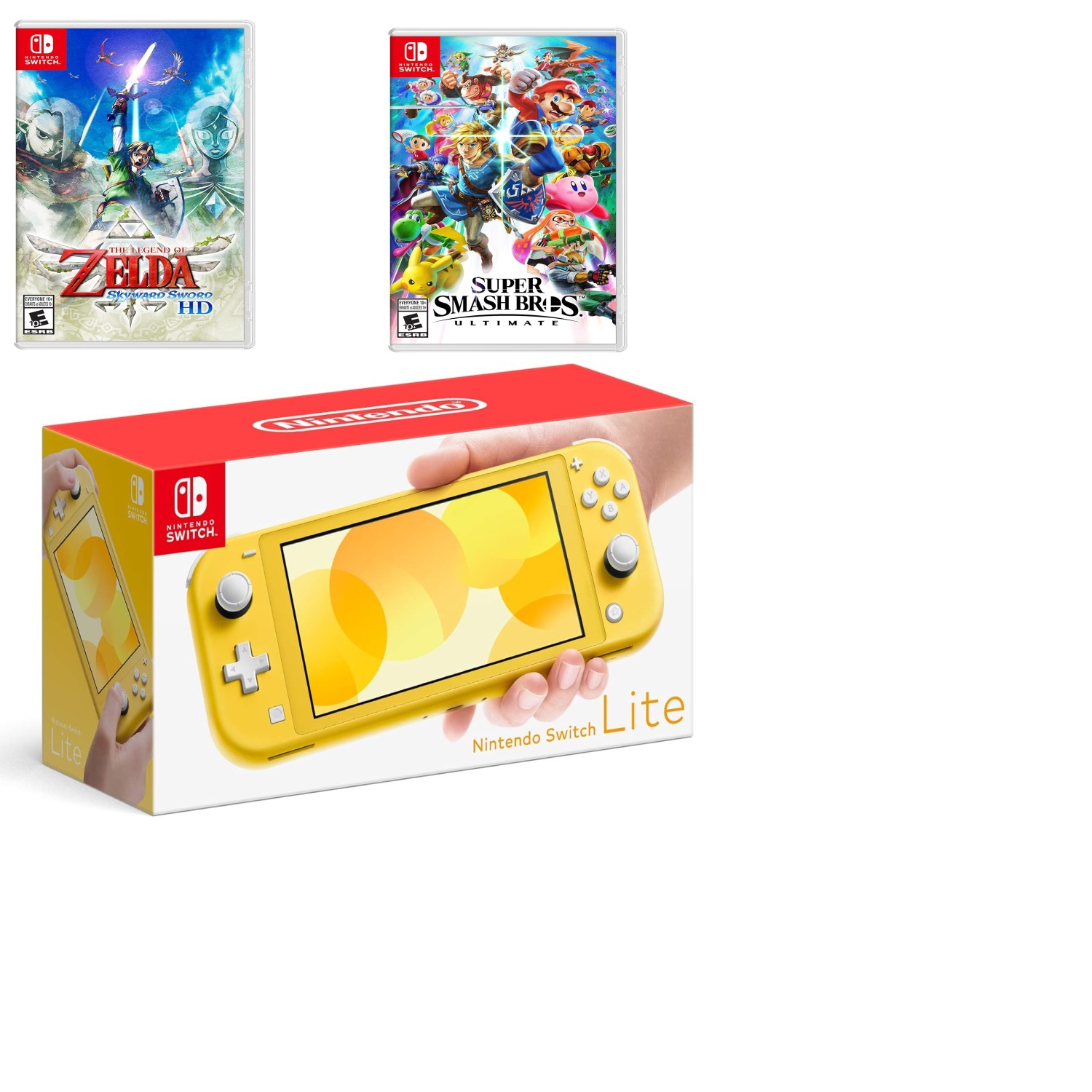 Nintendo Switch Lite Console - Yellow (Japan Spec) bundled with Super Smash Bros Ultimate game and Legend of Zelda: Skyward Sword HD – Nintendo Switch game