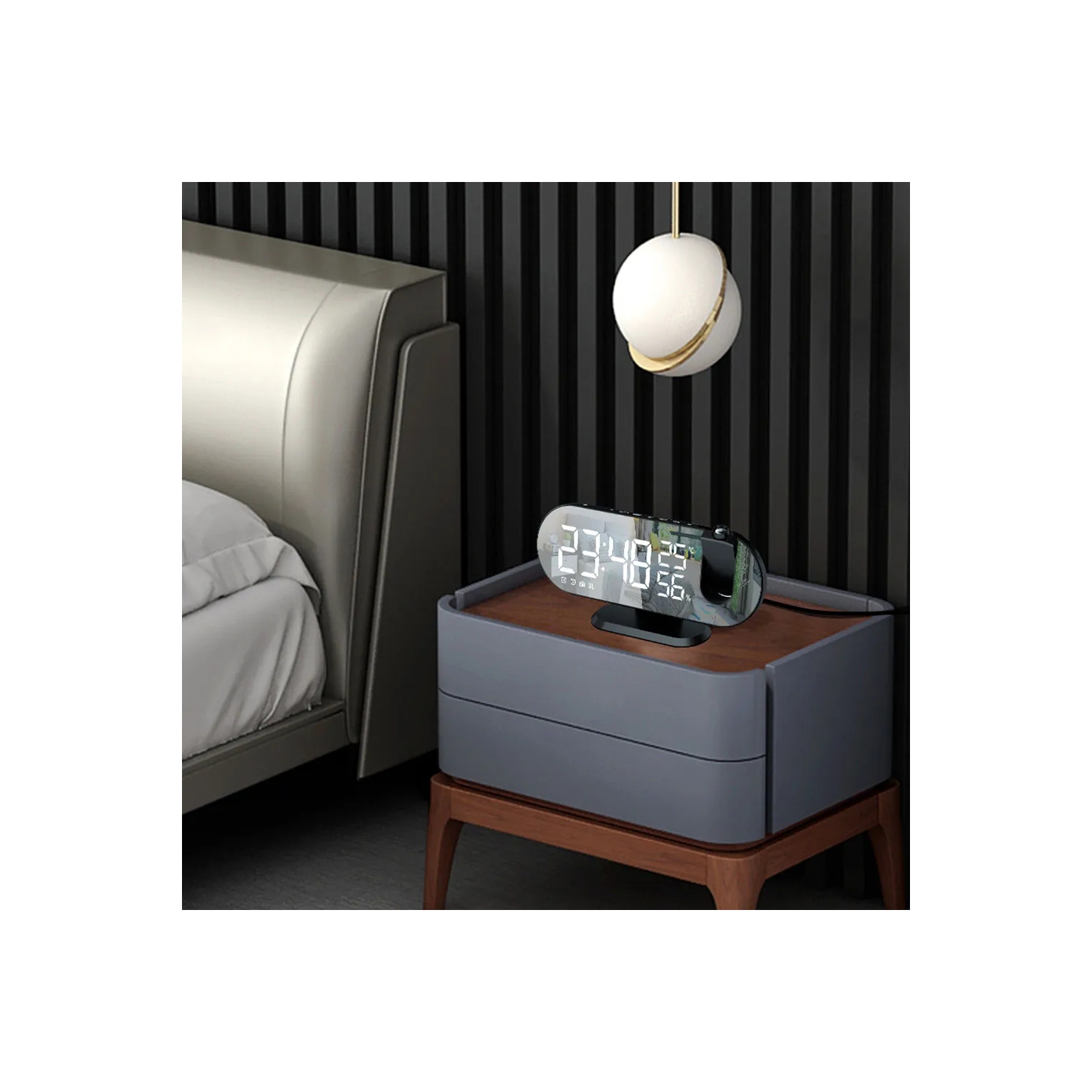 navor LED Digital Alarm Projection Clock FM Radio with USB Charging Port, Dual Alarm & Snooze, Temperature & Humidity Display, Dimmer, Timer,