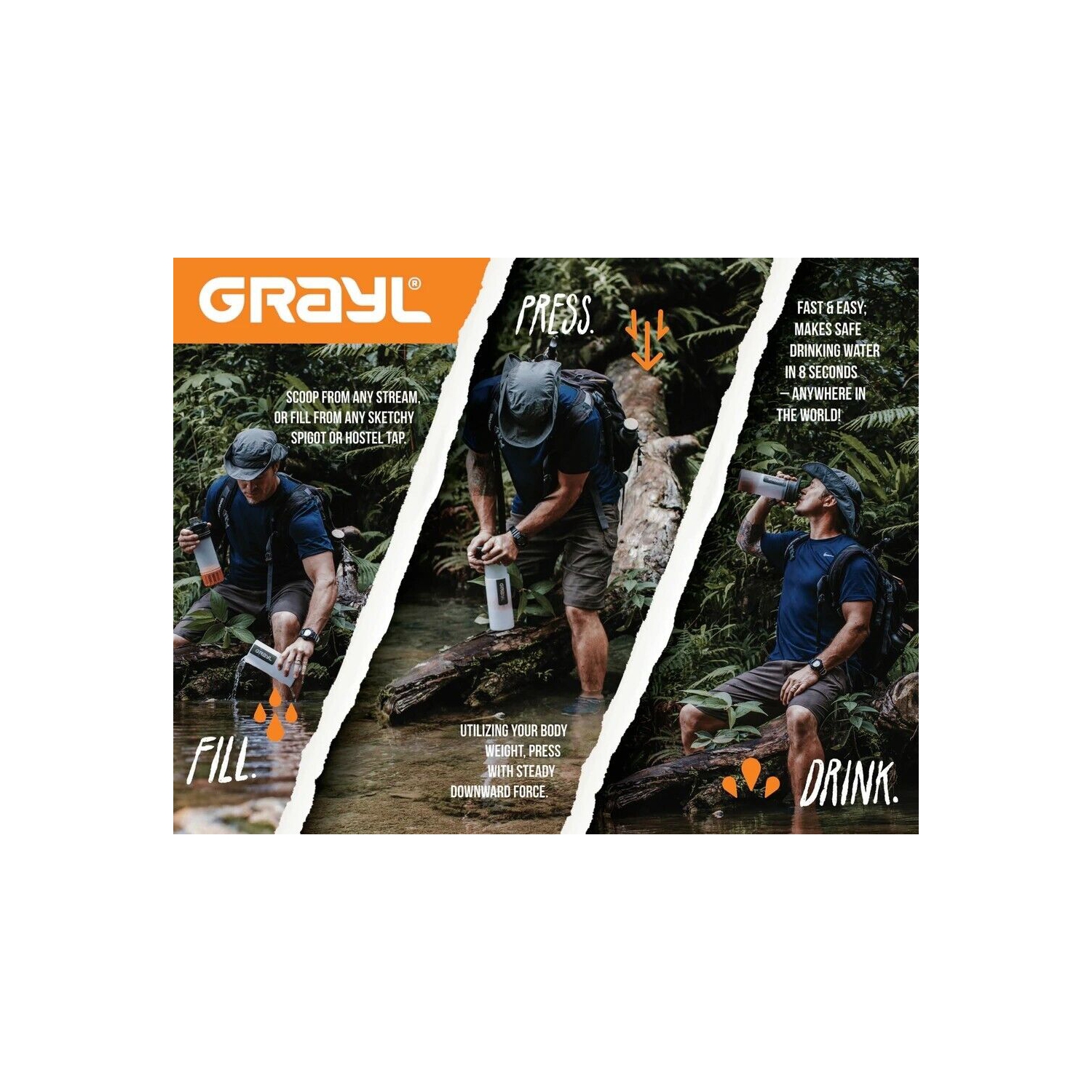 GRAYL ULTRAPRESS WATER PURIFIER BOTTLE - 16.9OZ/500ml CAMP BLACK Water Filter