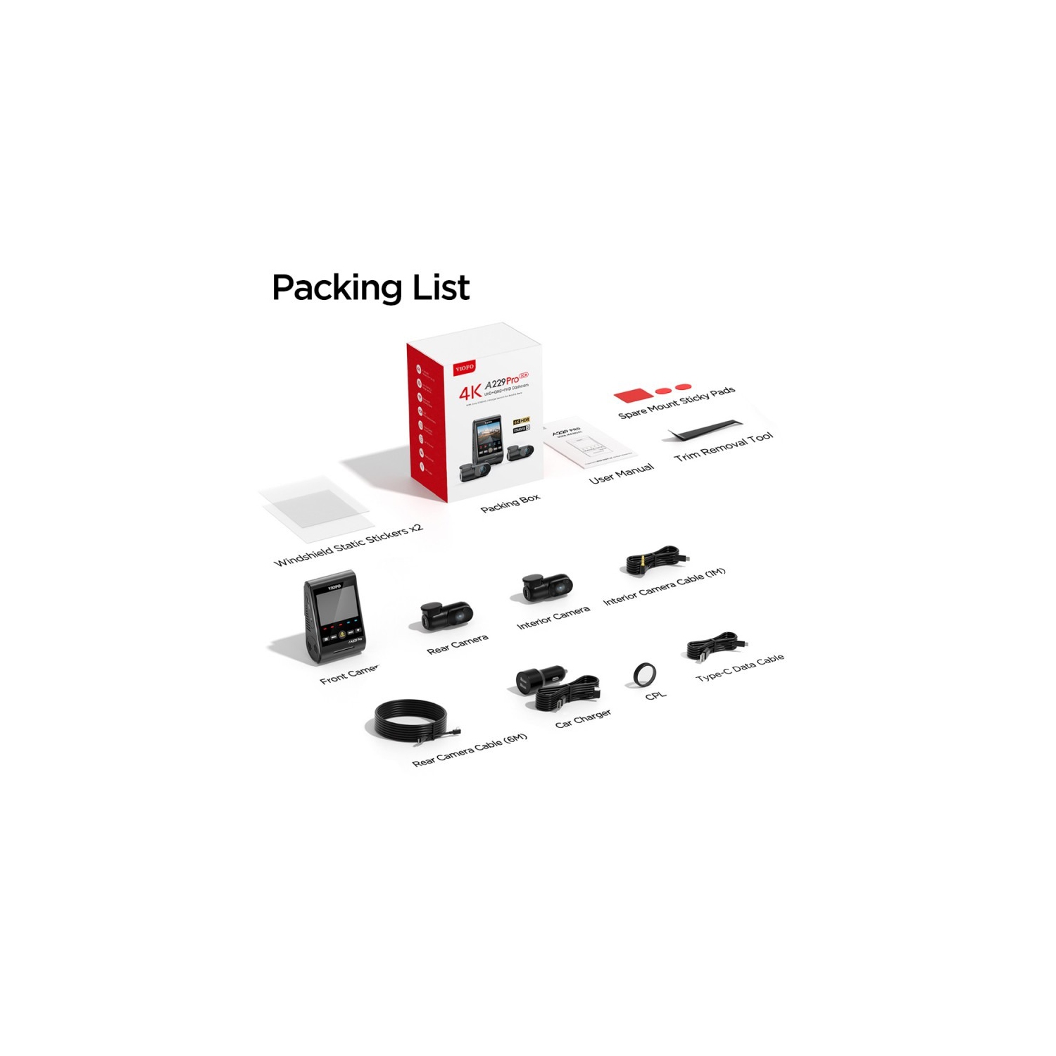 VIOFO A229 Pro 3CH 4K, 2K, 1080p Dash Camera with Sony STARVIS 2 for Rideshare Drivers