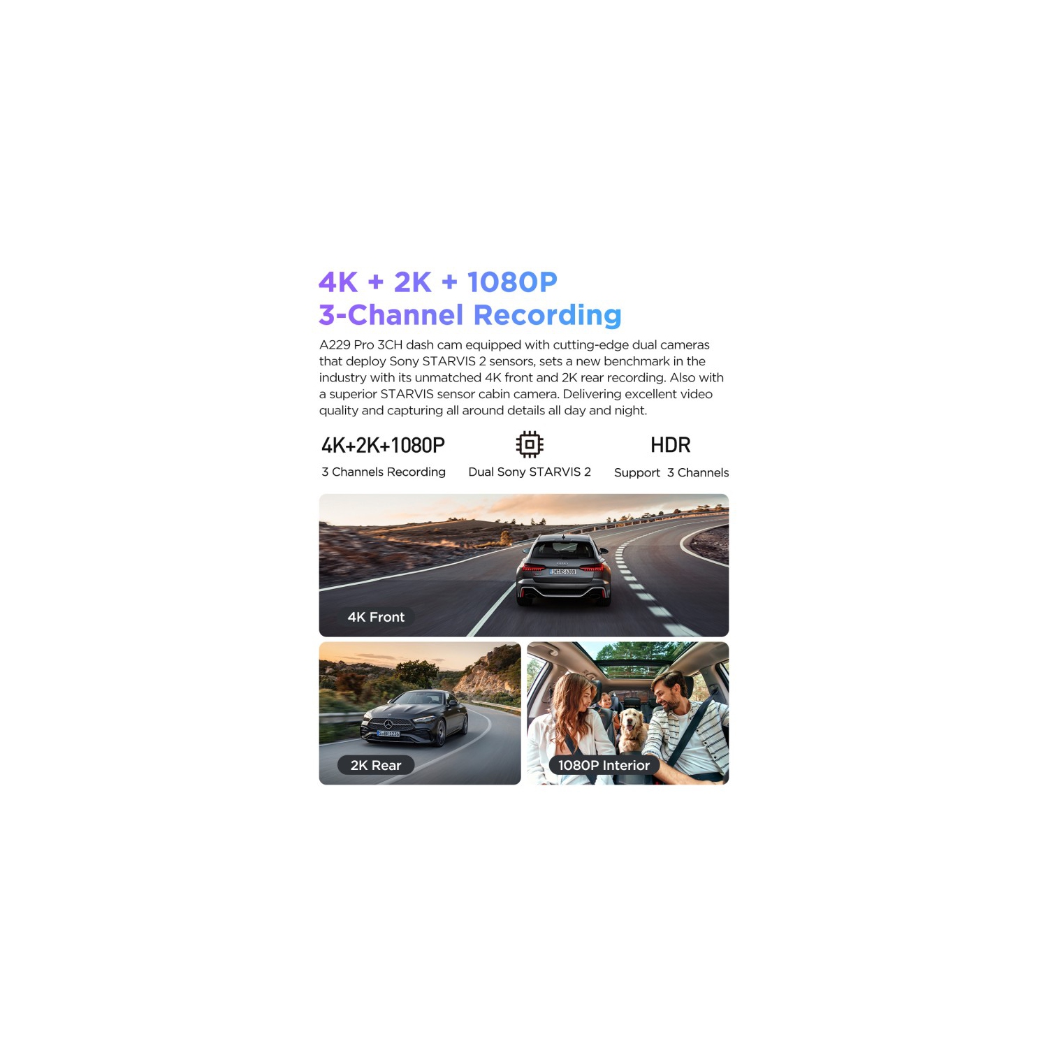 VIOFO A229 Pro 3CH 4K, 2K, 1080p Dash Camera with Sony STARVIS 2 for Rideshare Drivers