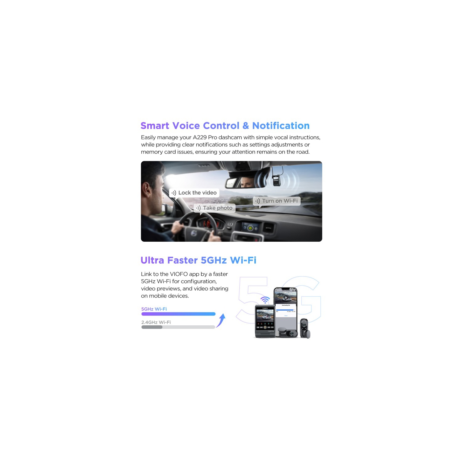 VIOFO A229 Pro 3CH 4K, 2K, 1080p Dash Camera with Sony STARVIS 2 for Rideshare Drivers