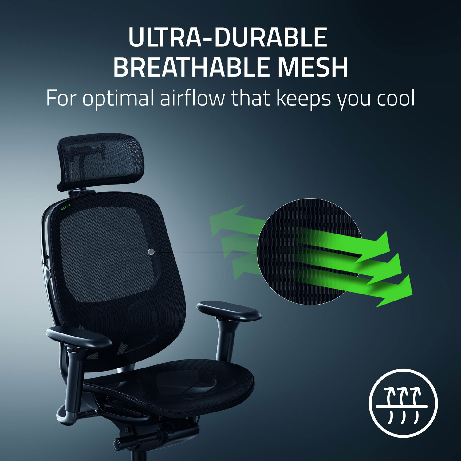 Fauteuil de jeu ergonomique en tissu maillé Fujin Pro de Razer - Noir