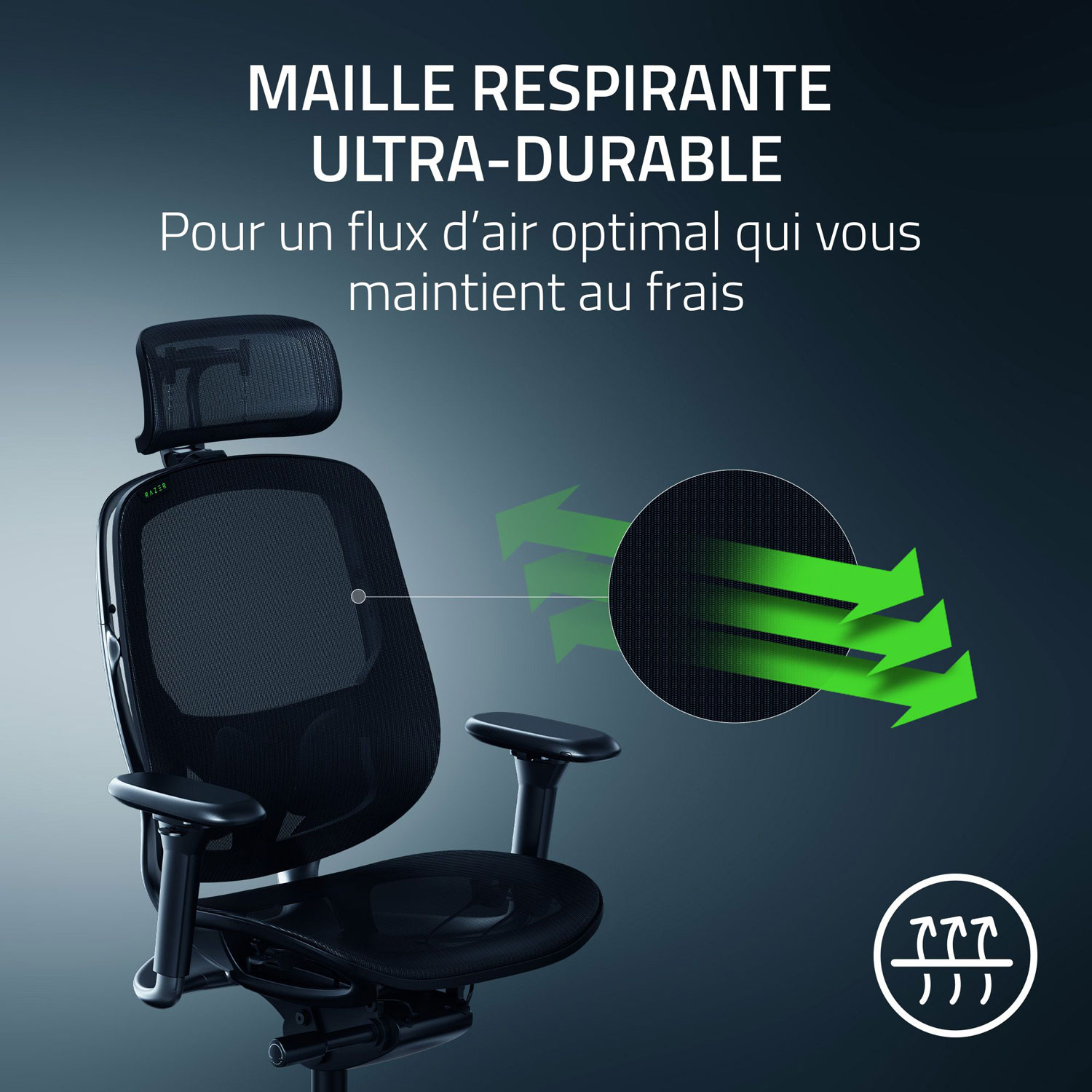 Fauteuil de jeu ergonomique en tissu maillé Fujin Pro de Razer - Noir