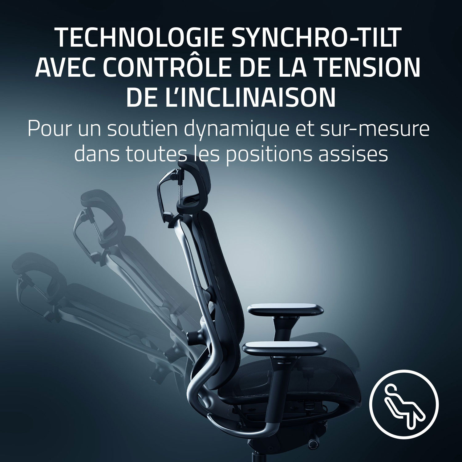 Fauteuil de jeu ergonomique en tissu maillé Fujin Pro de Razer - Noir