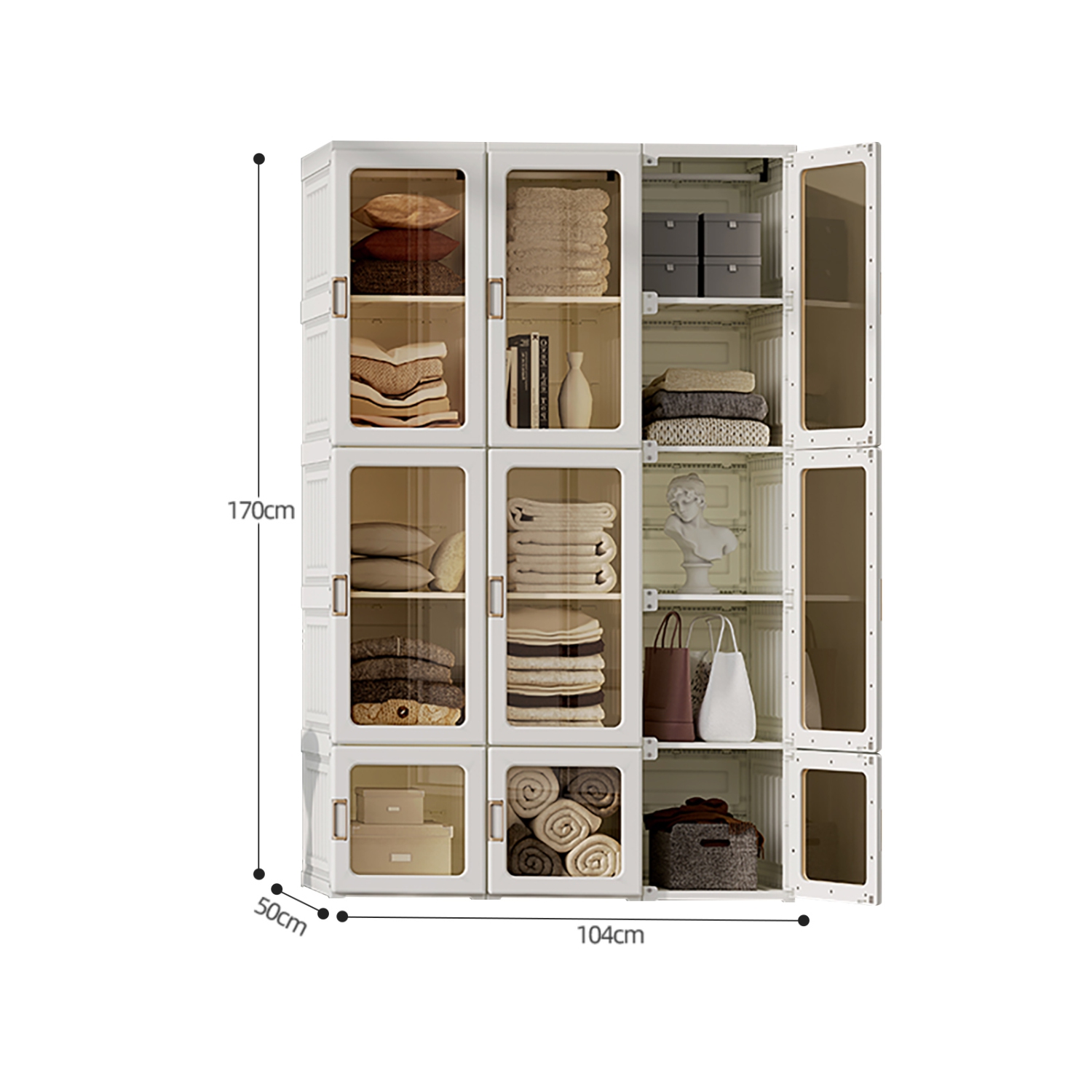 AntBox Wardrobe 15 grids 11 doors, Portable Wardrobe Closet Storage Organizer for Clothes, Folding All-in-one Plastic Wardrobe with Magnetic Door and