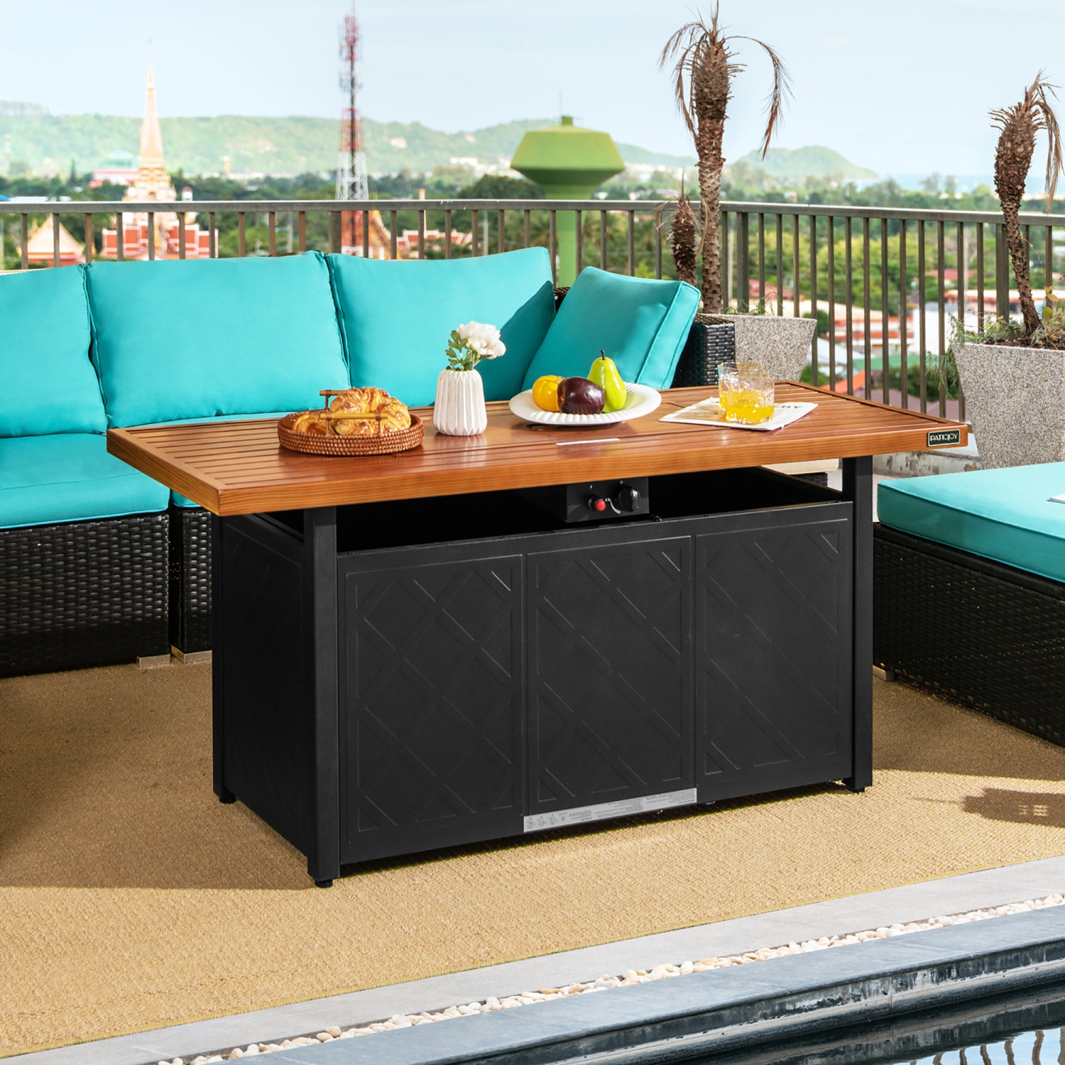 Costway 57" Rectangular Propane Gas Fire Pit 50,000 Btu Heater Stainless Steel Outdoor Table Brown