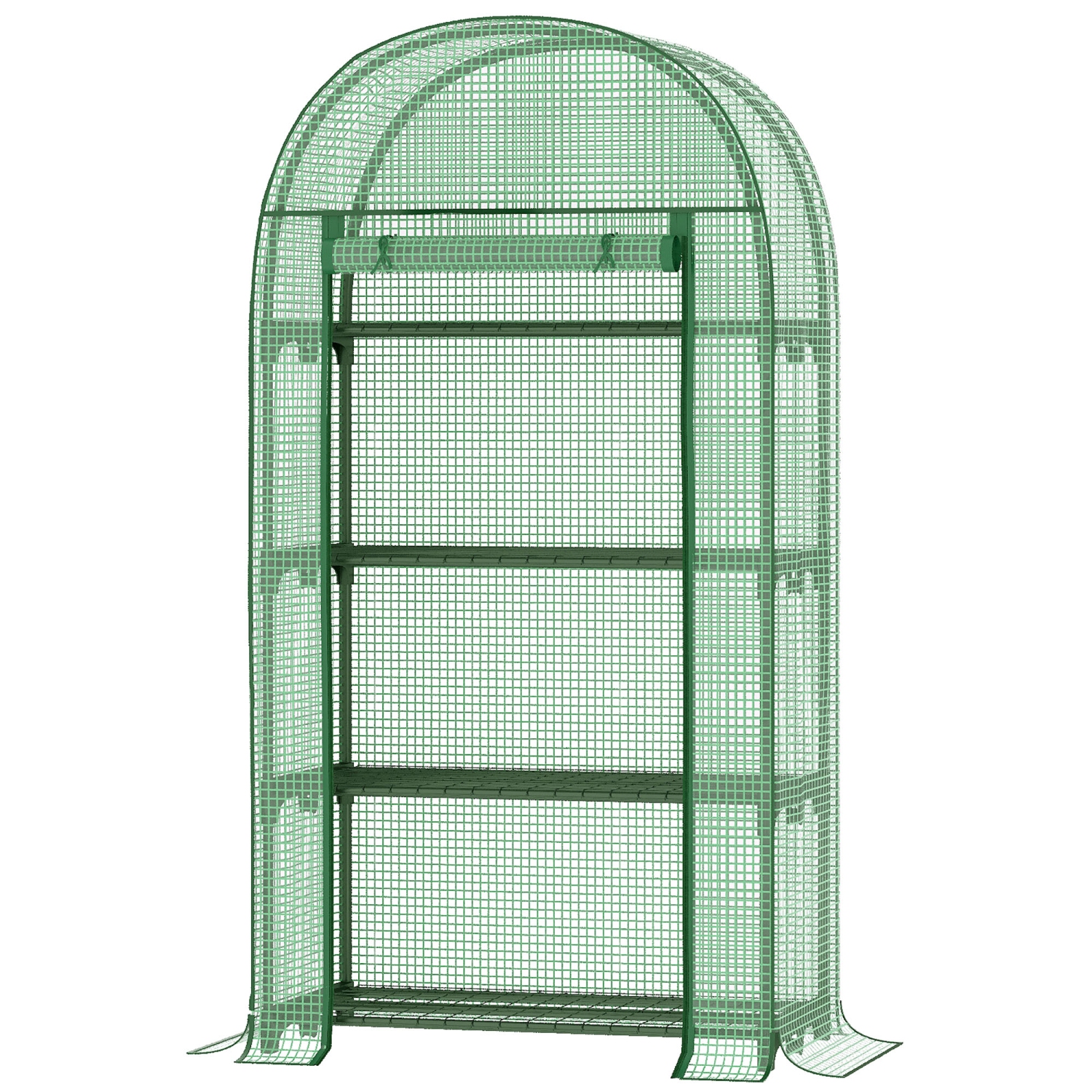 Outsunny 4-Tier Mini Greenhouse, Outdoor Portable Gardening Plant Green House with Storage Shelves, Roll-Up Zippered Door, Steel Frame and PE Cover,