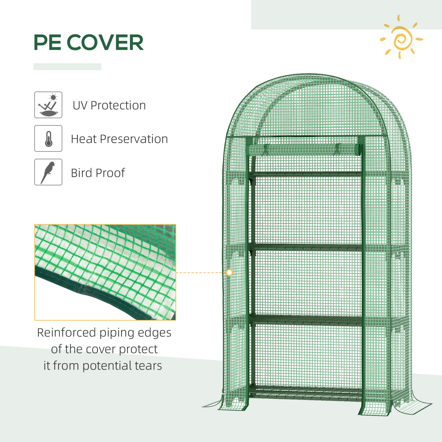 Outsunny 4-Tier Mini Greenhouse, Outdoor Portable Gardening Plant Green House with Storage Shelves, Roll-Up Zippered Door, Steel Frame and PE Cover,