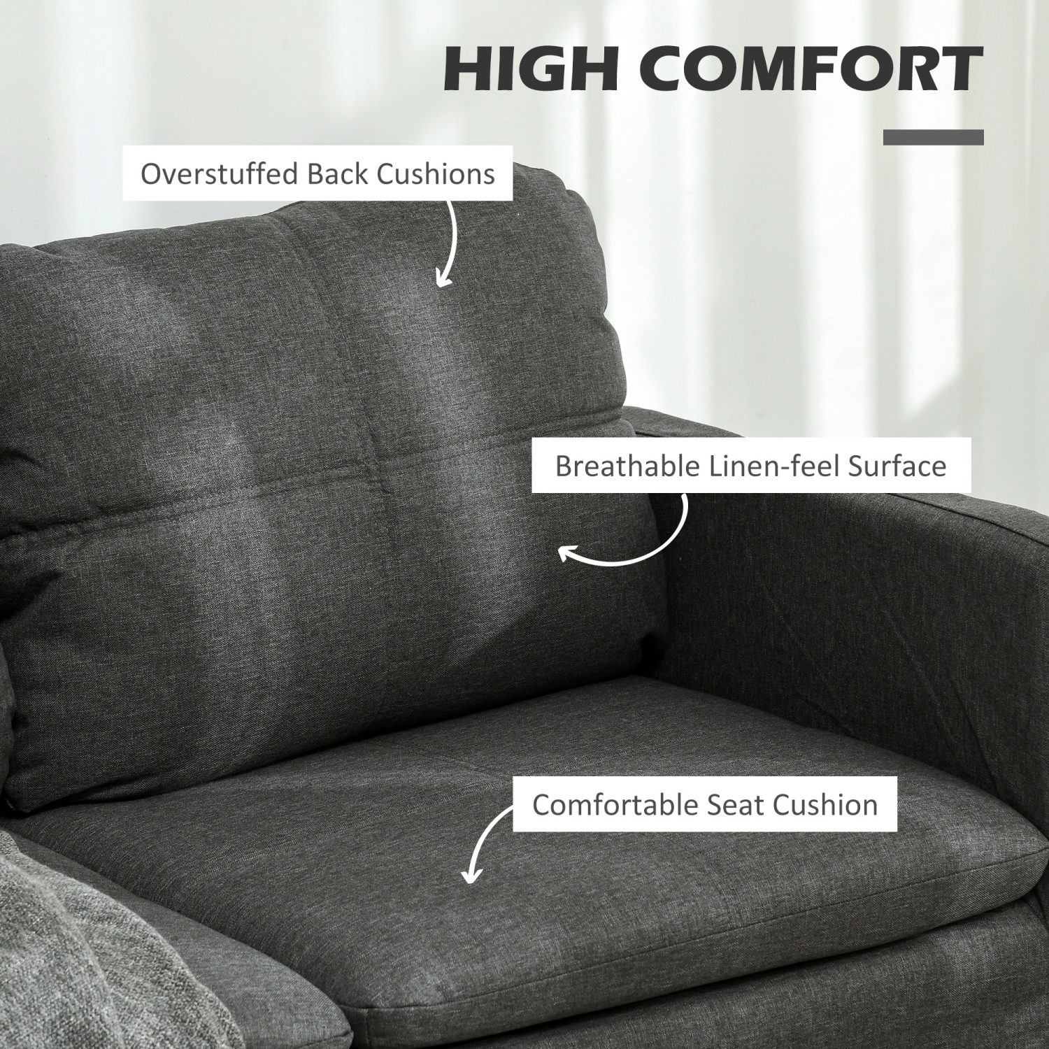 HOMCOM – Causeuse de 53 po pour chambre à coucher, causeuse moderne, canapé à 2 places avec pattes en acier pour salon, gris foncé