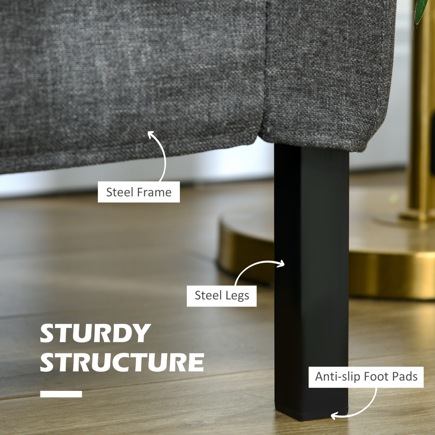 HOMCOM – Causeuse de 53 po pour chambre à coucher, causeuse moderne, canapé à 2 places avec pattes en acier pour salon, gris foncé