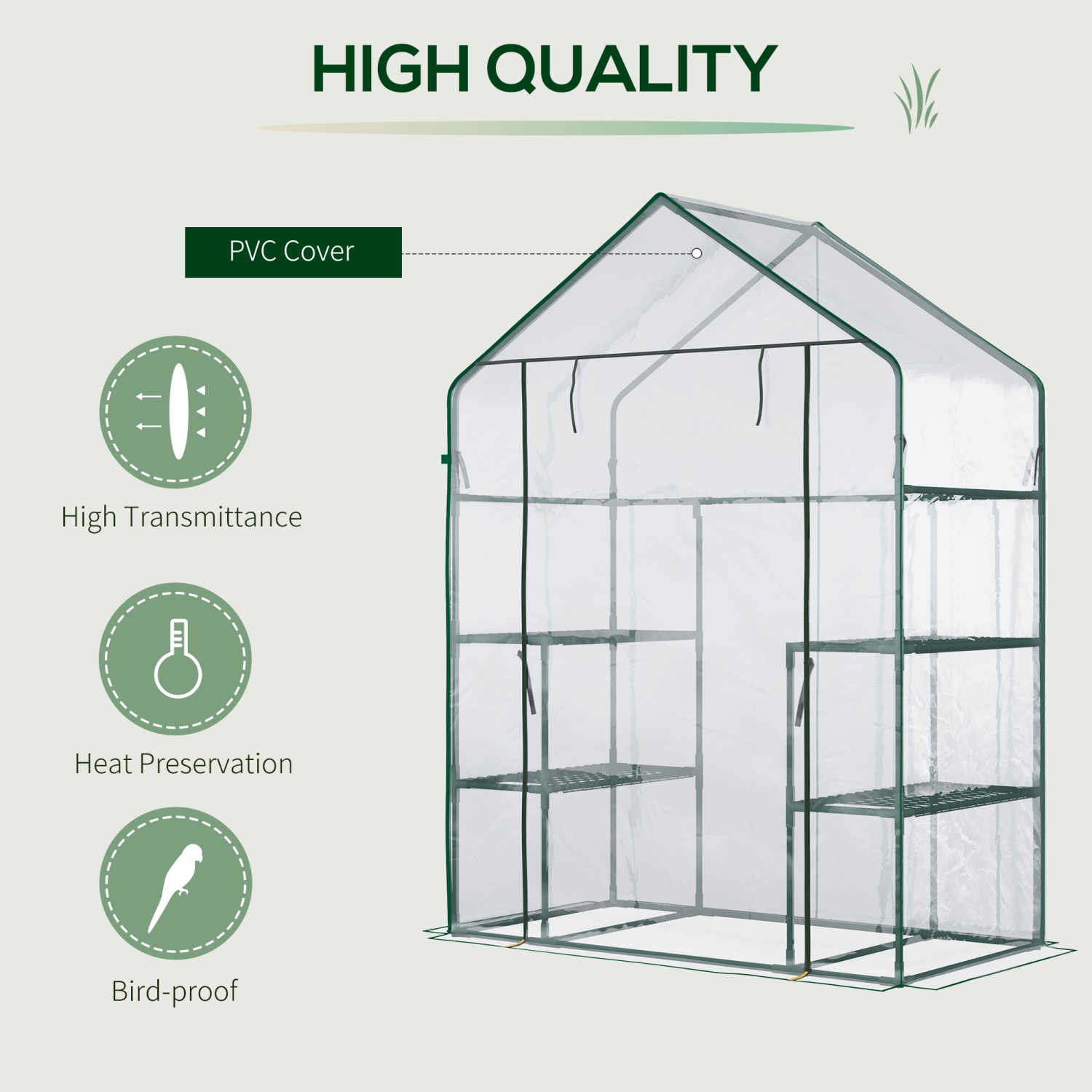 Outsunny 3-Tier Mini Greenhouse, Walk-in Greenhouse, Garden Hot House with 4 Shelves, Roll-Up Door and Weatherized Cover, 56" x 29" x 77", Clear