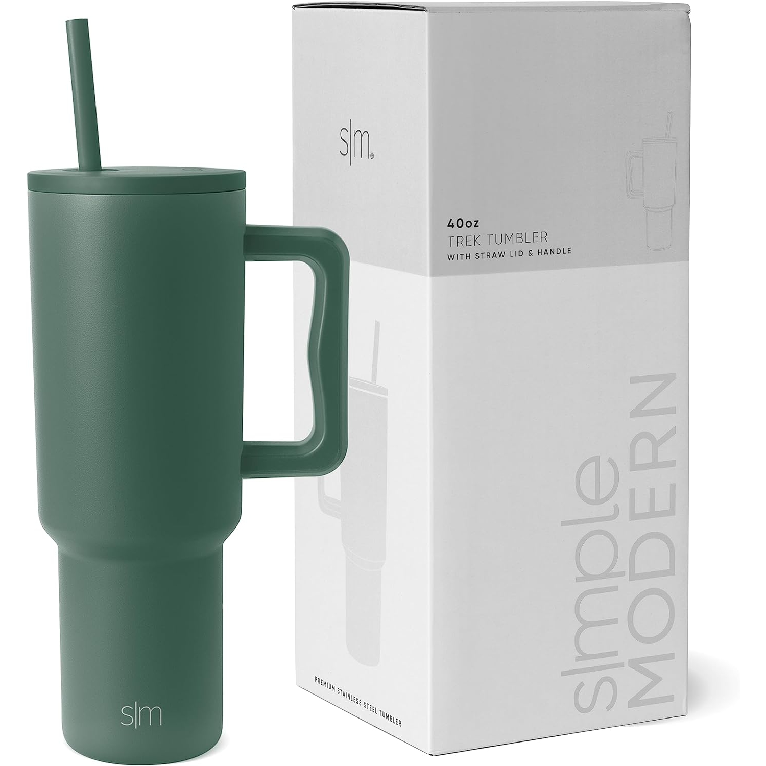 Simple Modern 40 oz Tumbler with Handle and Straw | Insulated Stainless Steel Water Bottle Iced Coffee Cup Travel Mug | Gifts for Women & Men | Trek