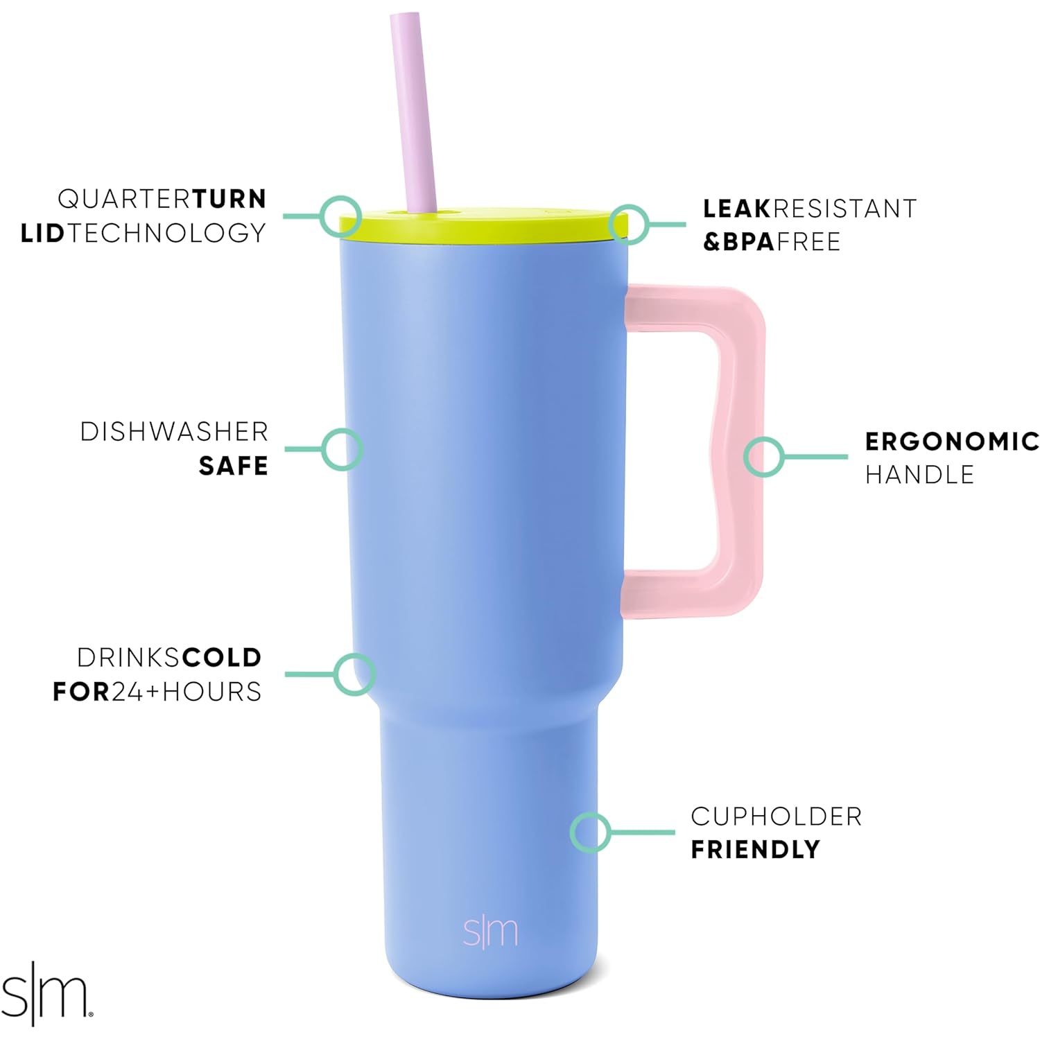 Simple Modern Tumbler with Handle and Straw | Insulated Stainless Steel Water Bottle Iced Coffee Cup Travel Mug | Gifts for Women & Men | Trek